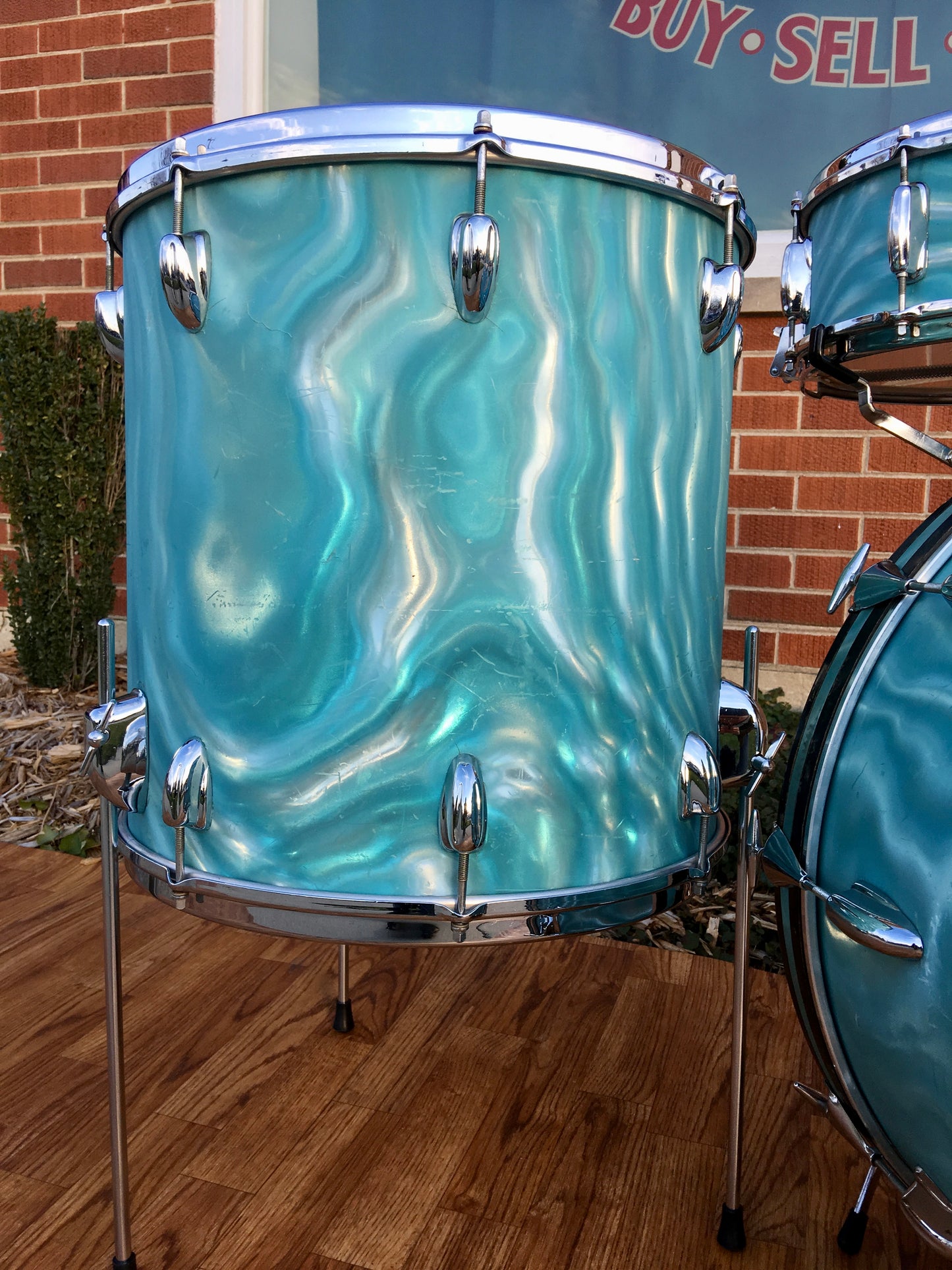 1966 Slingerland Drum Set Green Satin Flame 22/13/16/Artist 5.5x14 Snare