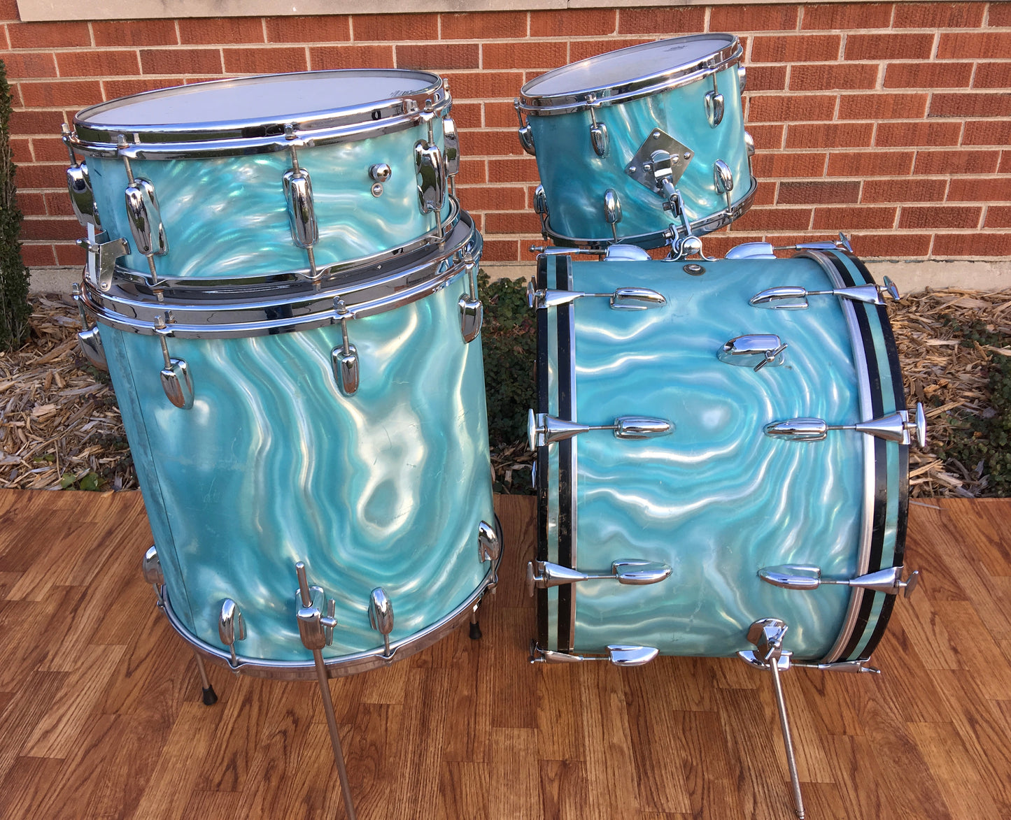 1966 Slingerland Drum Set Green Satin Flame 22/13/16/Artist 5.5x14 Snare
