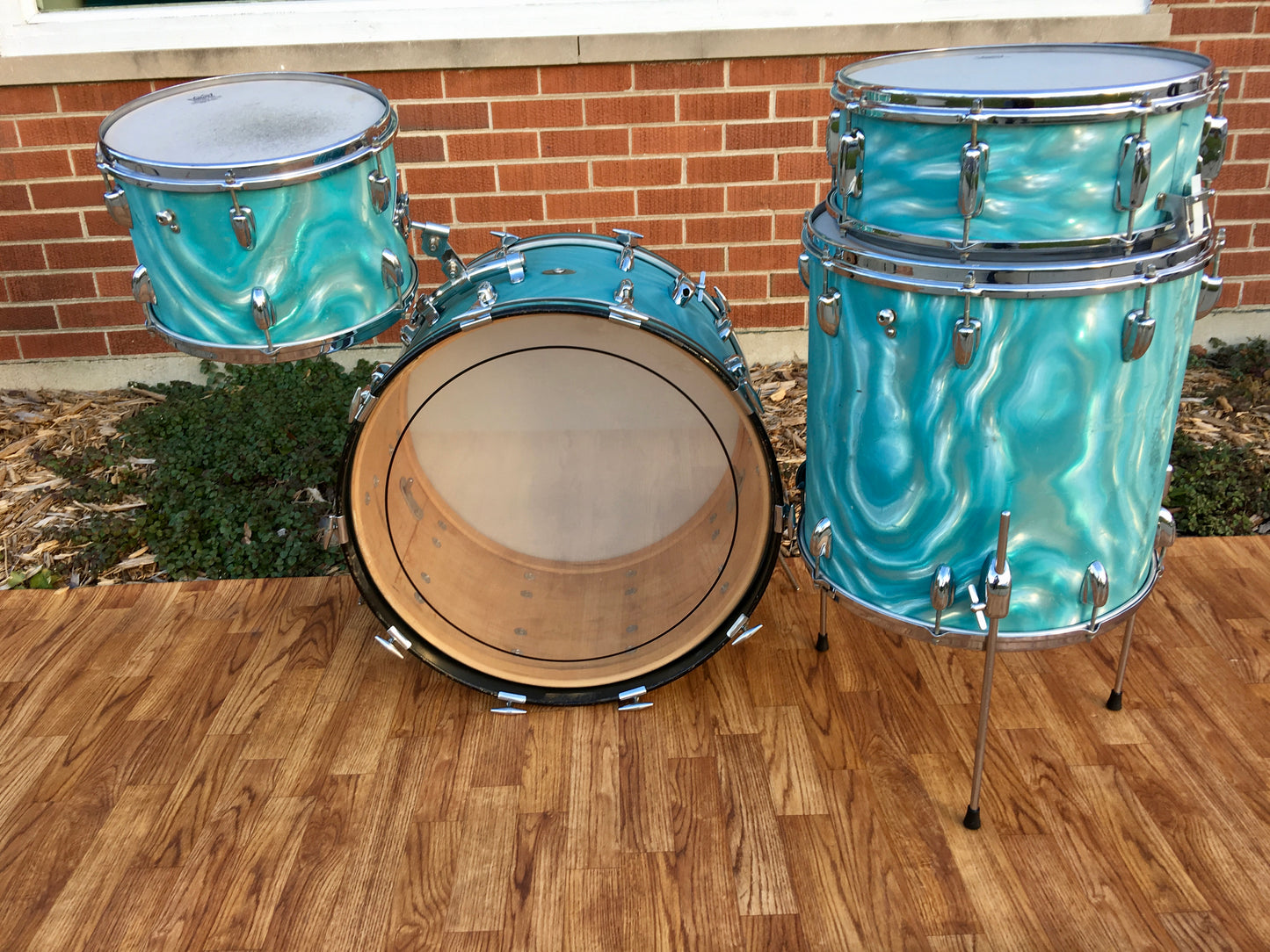 1966 Slingerland Drum Set Green Satin Flame 22/13/16/Artist 5.5x14 Snare