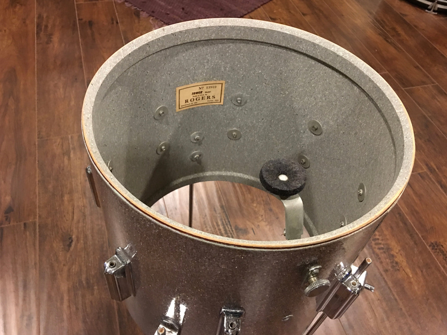 1960's Rogers 14x14 Tower Floor Tom Drum Silver Sparkle