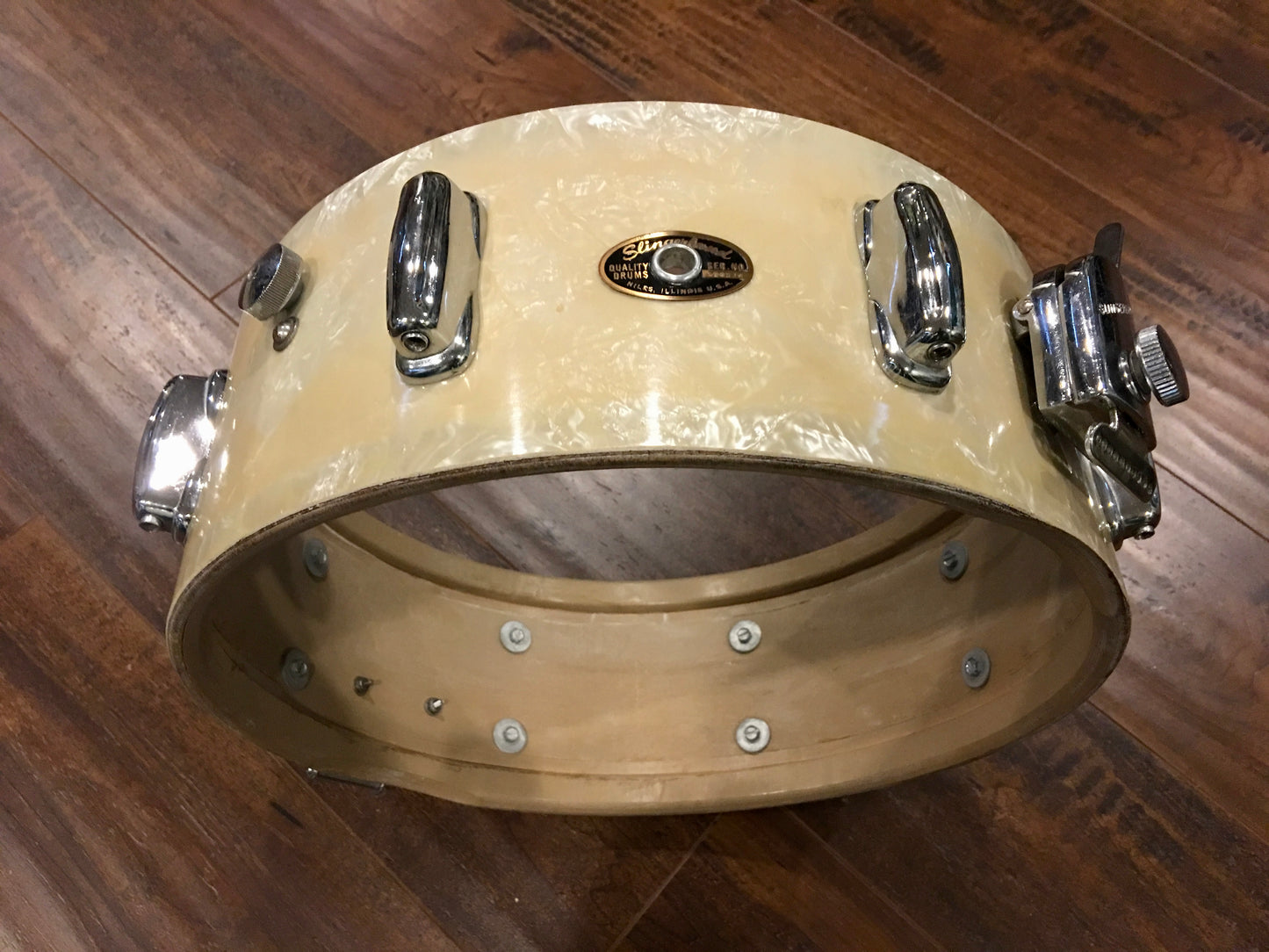 1960's Slingerland 5.5x14 White Marine Pearl Artist 3 ply Snare Drum