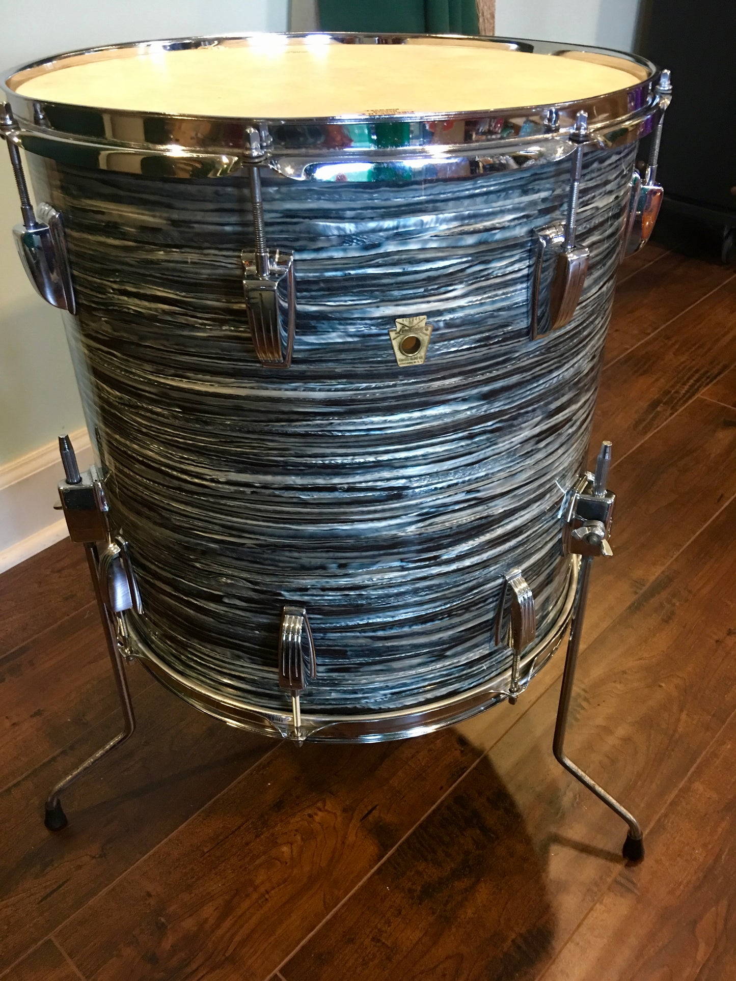 1966 / '67 Ludwig 16x16 Blue Oyster Pearl Keystone Floor Tom Drum 3 Ply