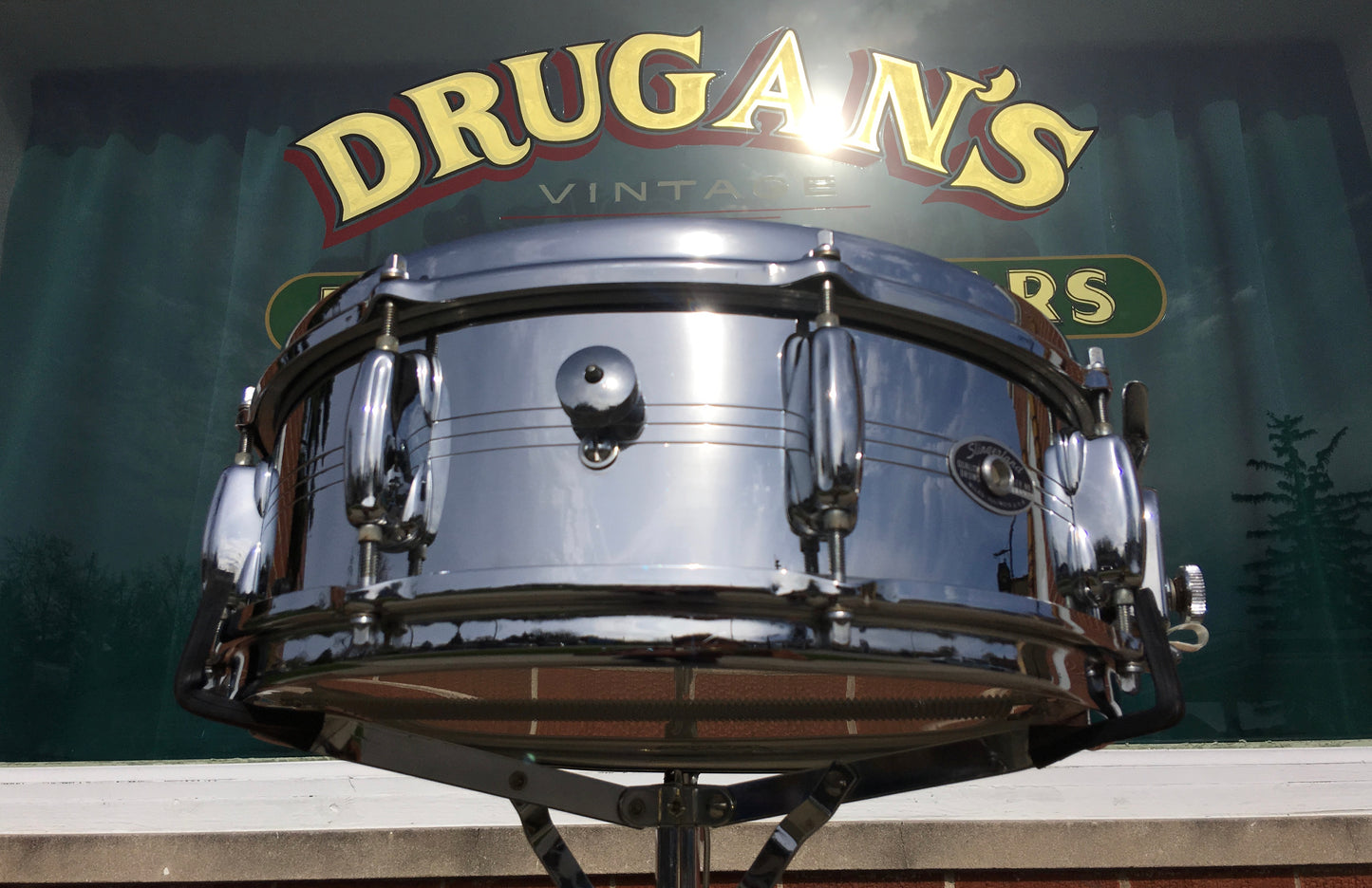 1970's Slingerland Gene Krupa Chrome Over Brass 8 Lug Snare Drum 5X14