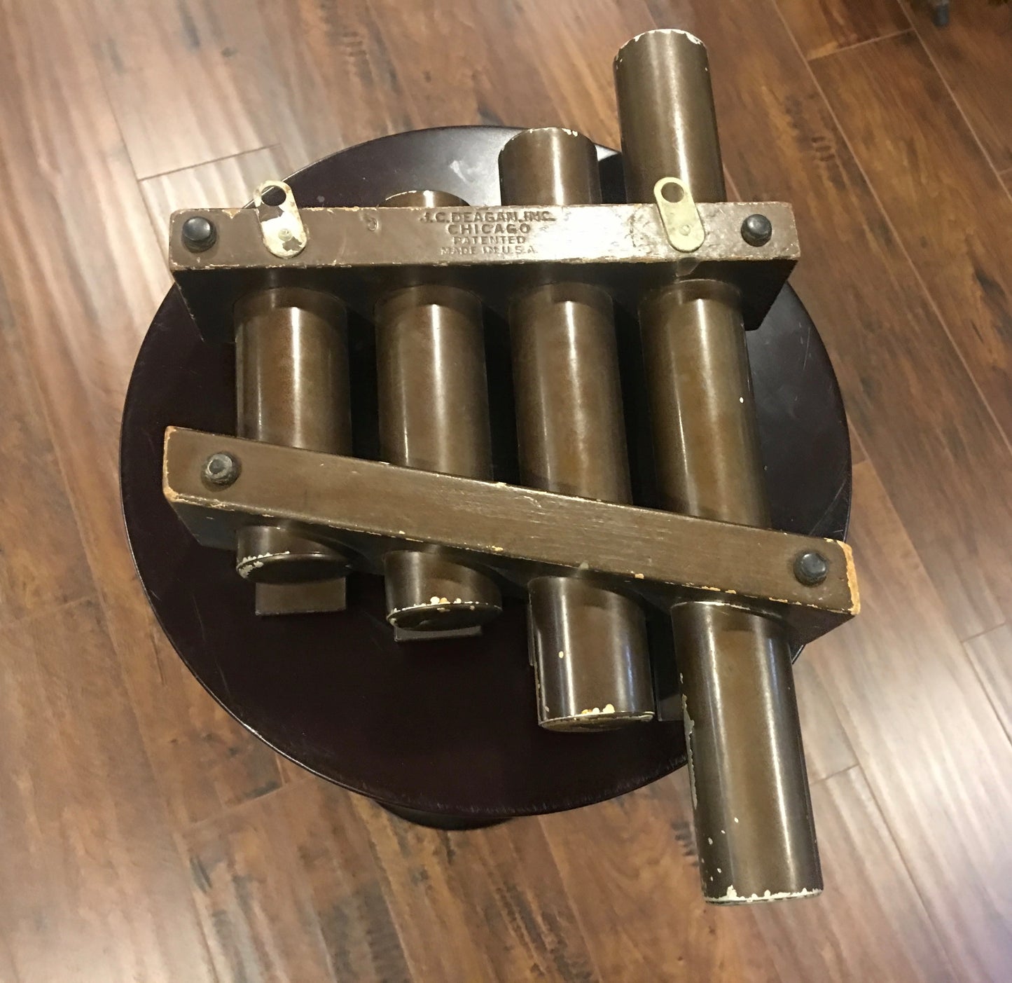 1920s/30s Deagan 4 Bell Railroad Dinner Bell Set w/ Mallet