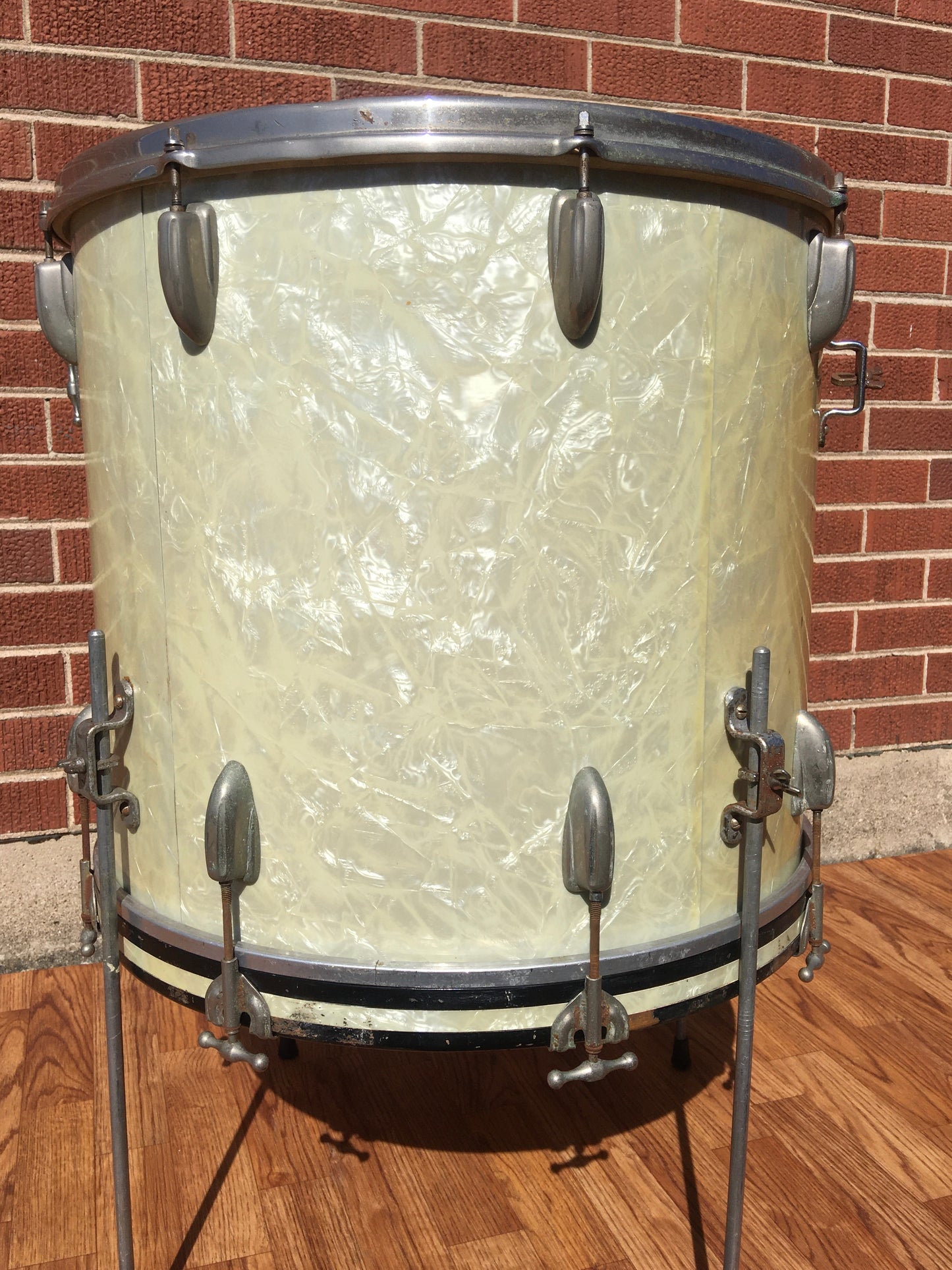 1956-59 Slingerland Radio King 18x20 Combo-Be Bop Bass / Floor Tom White Marine