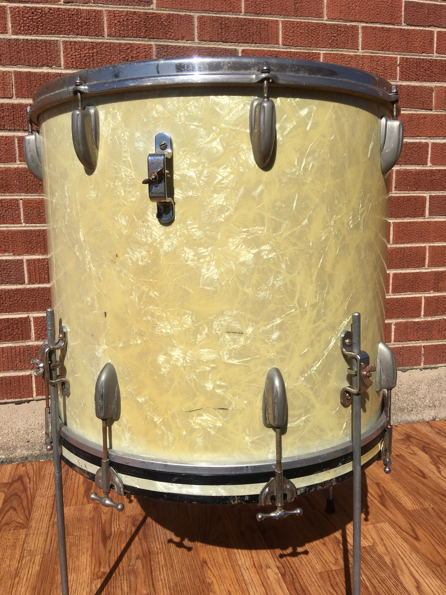 1956-59 Slingerland Radio King 18x20 Combo-Be Bop Bass / Floor Tom White Marine