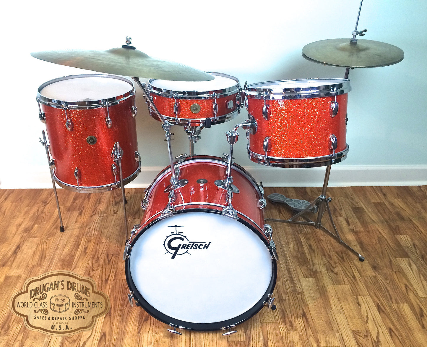 Gretsch Tangerine Sparkle Round Badge Bop Set w/ Progressive Jazz Snare - Unbelievable!