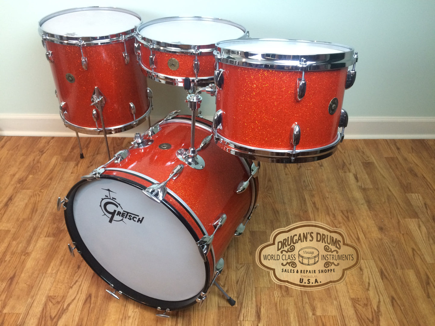 Gretsch Tangerine Sparkle Round Badge Bop Set w/ Progressive Jazz Snare - Unbelievable!