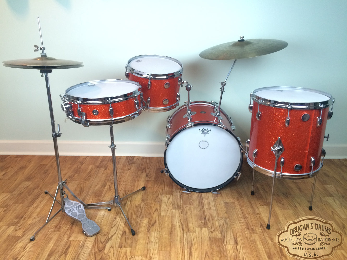 Gretsch Tangerine Sparkle Round Badge Bop Set w/ Progressive Jazz Snare - Unbelievable!