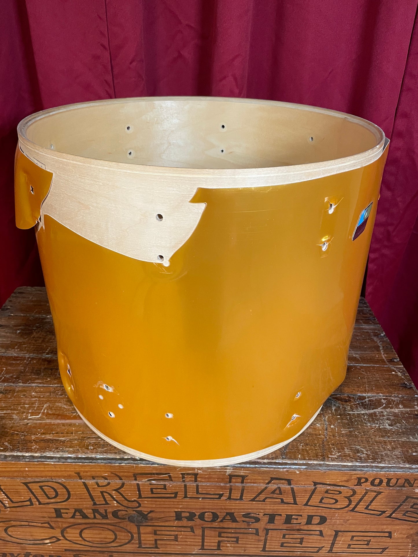 1980s Ludwig 16x18 Floor Tom Drum Shell Gold Silk 6-Ply