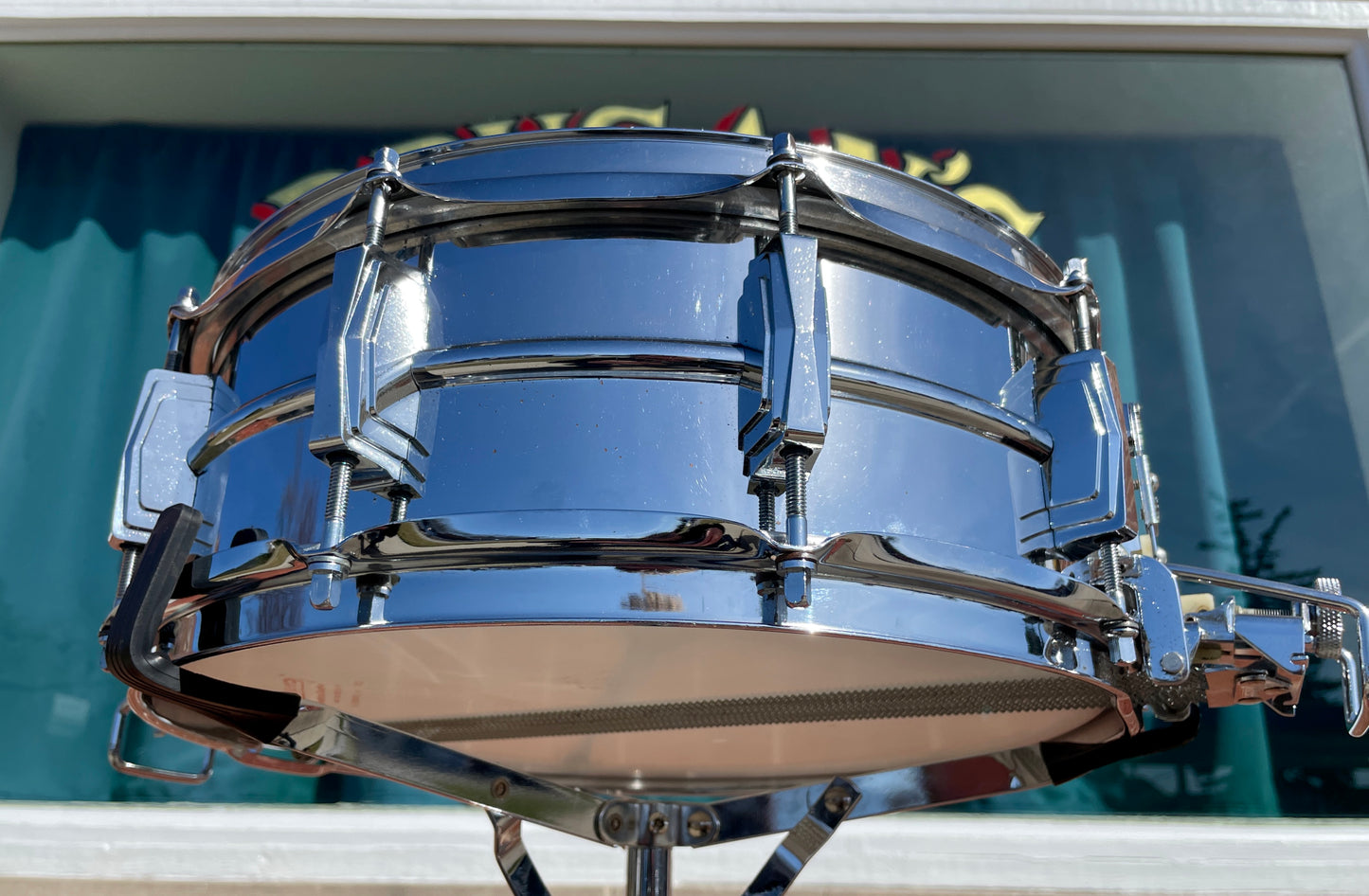 1970s Ludwig No. 410 Super Sensitive 5x14 Snare Drum Cut Badge Supraphonic