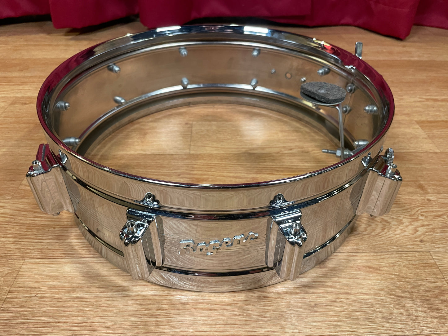 Early 1960s Rogers 5x14 Dynasonic 7-Line Snare Drum Chrome Over Brass Dyna-Sonic COB