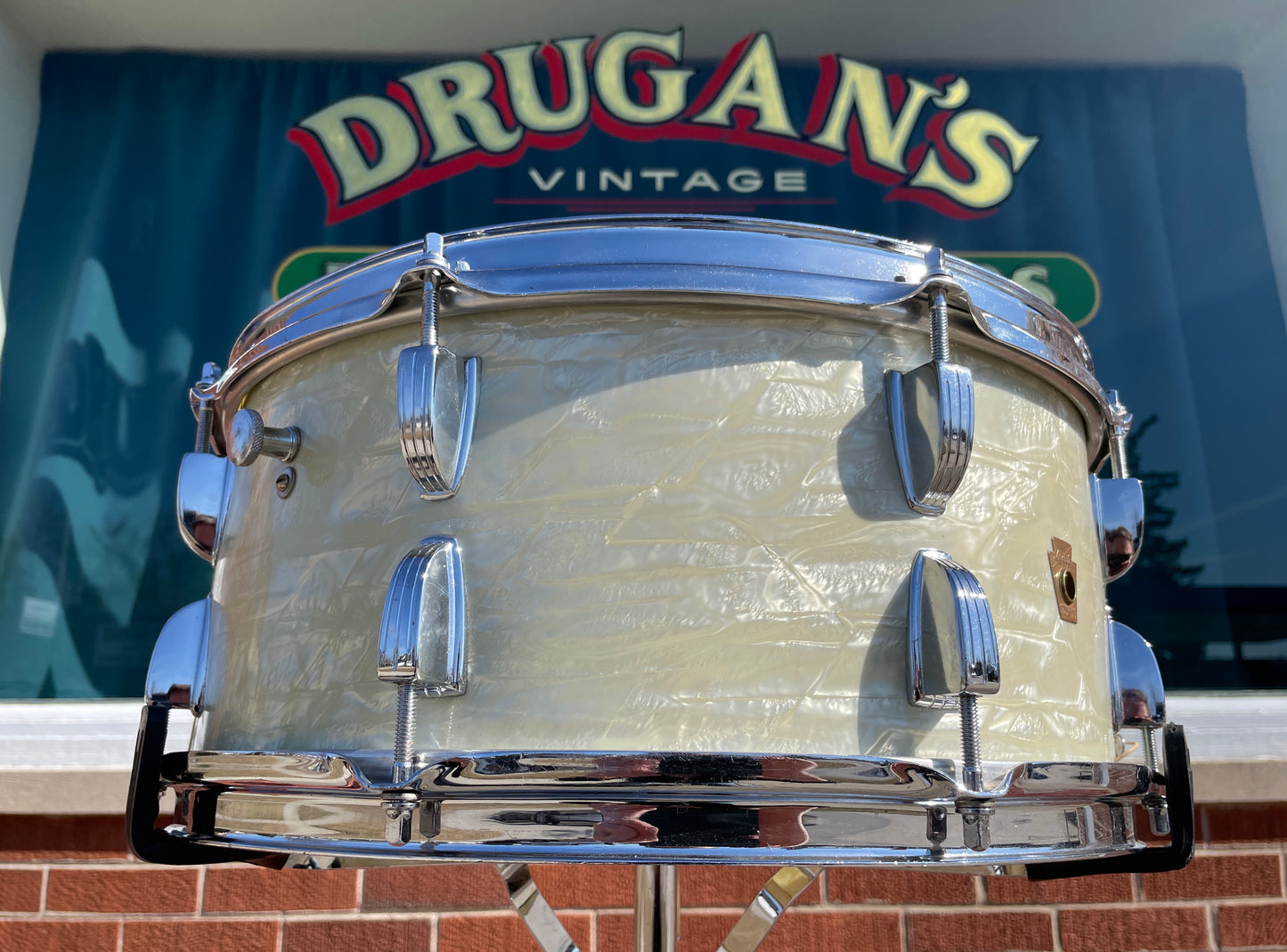 1961 Ludwig 6.5x15 No. 914 School Festival Snare Drum White Marine Pearl Pre-Serial COB