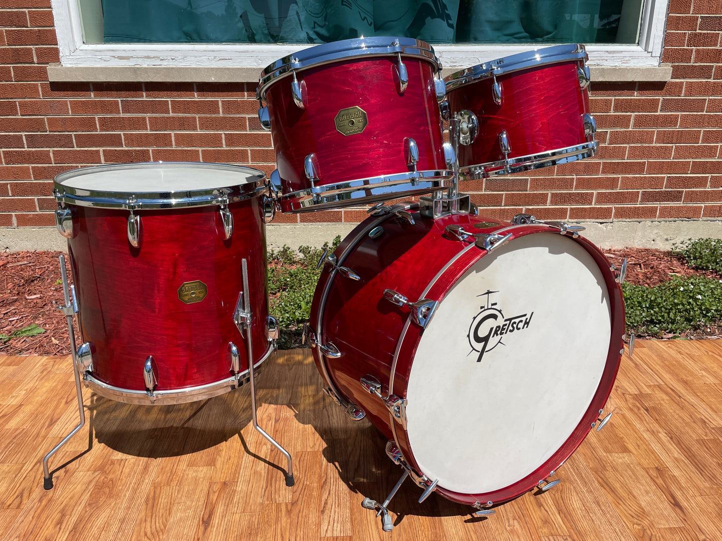 1970s Gretsch Stop Sign Badge Drum Set Red Rosewood 22/12/13/16