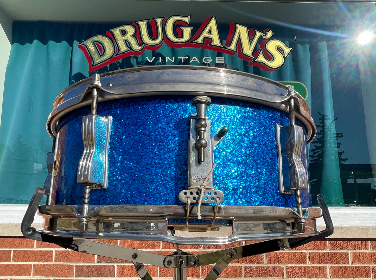Early 1960s Ludwig Pre-Serial 5x14 No. 491 Pioneer Snare Drum Blue Sparkle Brass Hoops