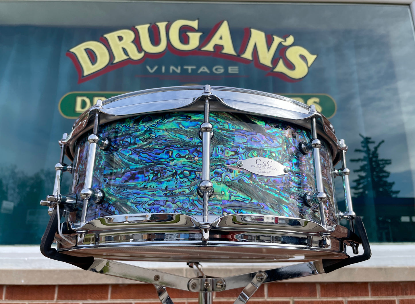 C&C Drum Company Custom 6+6 Maple 5.5x14 Snare Drum Black Paua Abalone *Video Demo*