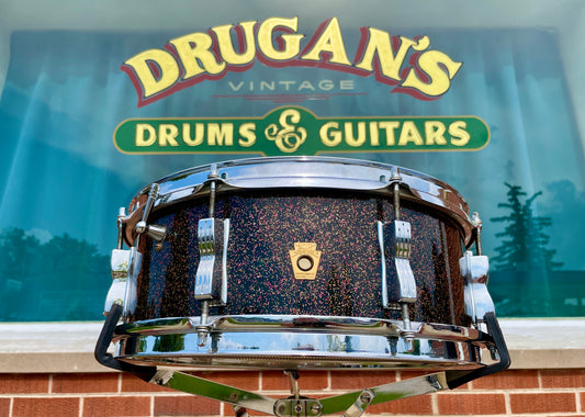 Vintage 1965 Ludwig Jazz Festival 5x14 Snare Drum Black Galaxy Sparkle