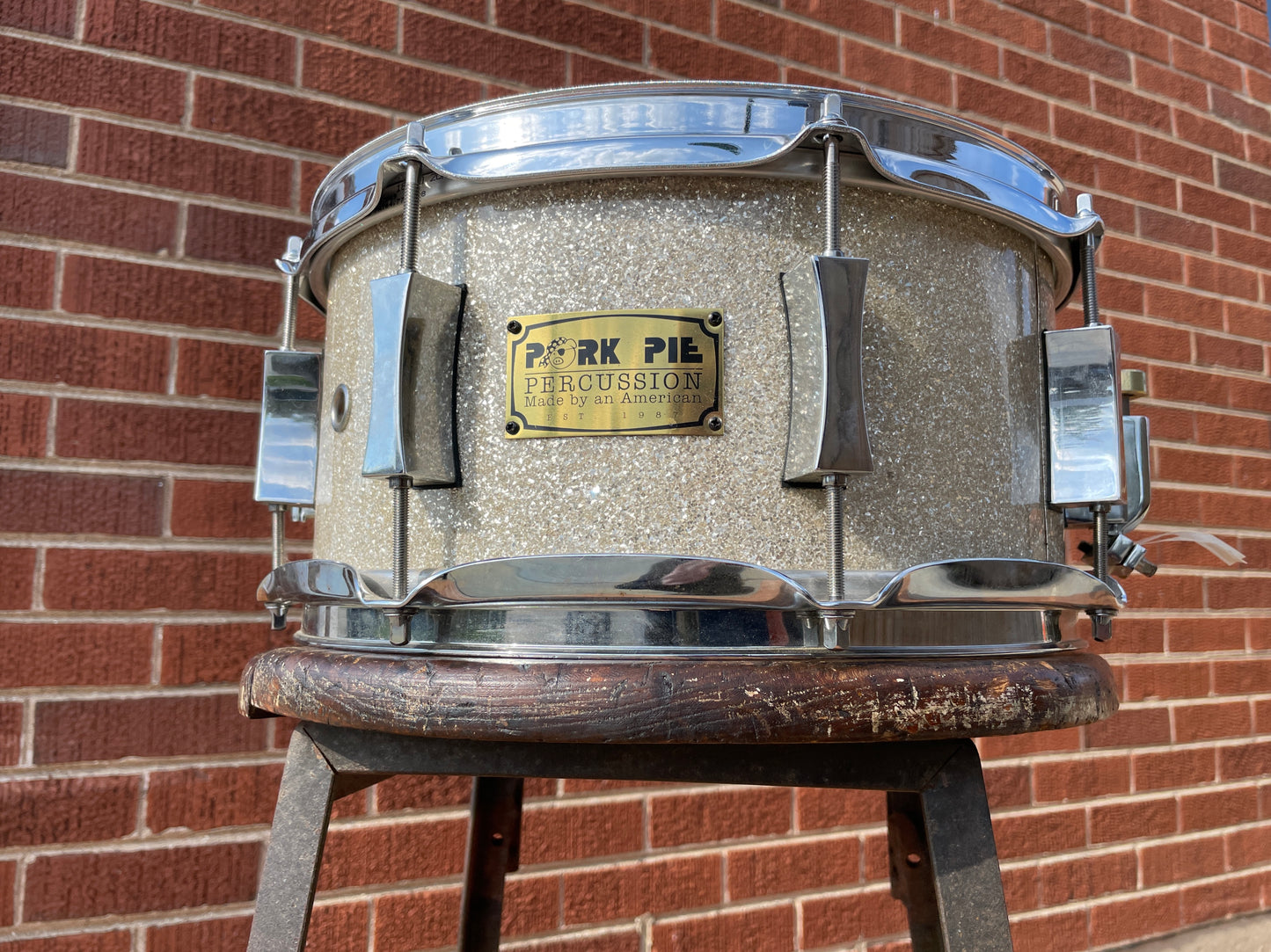 2002 Pork Pie 6x12 USA Custom Maple Snare Drum Silver Glass Glitter Sparkle