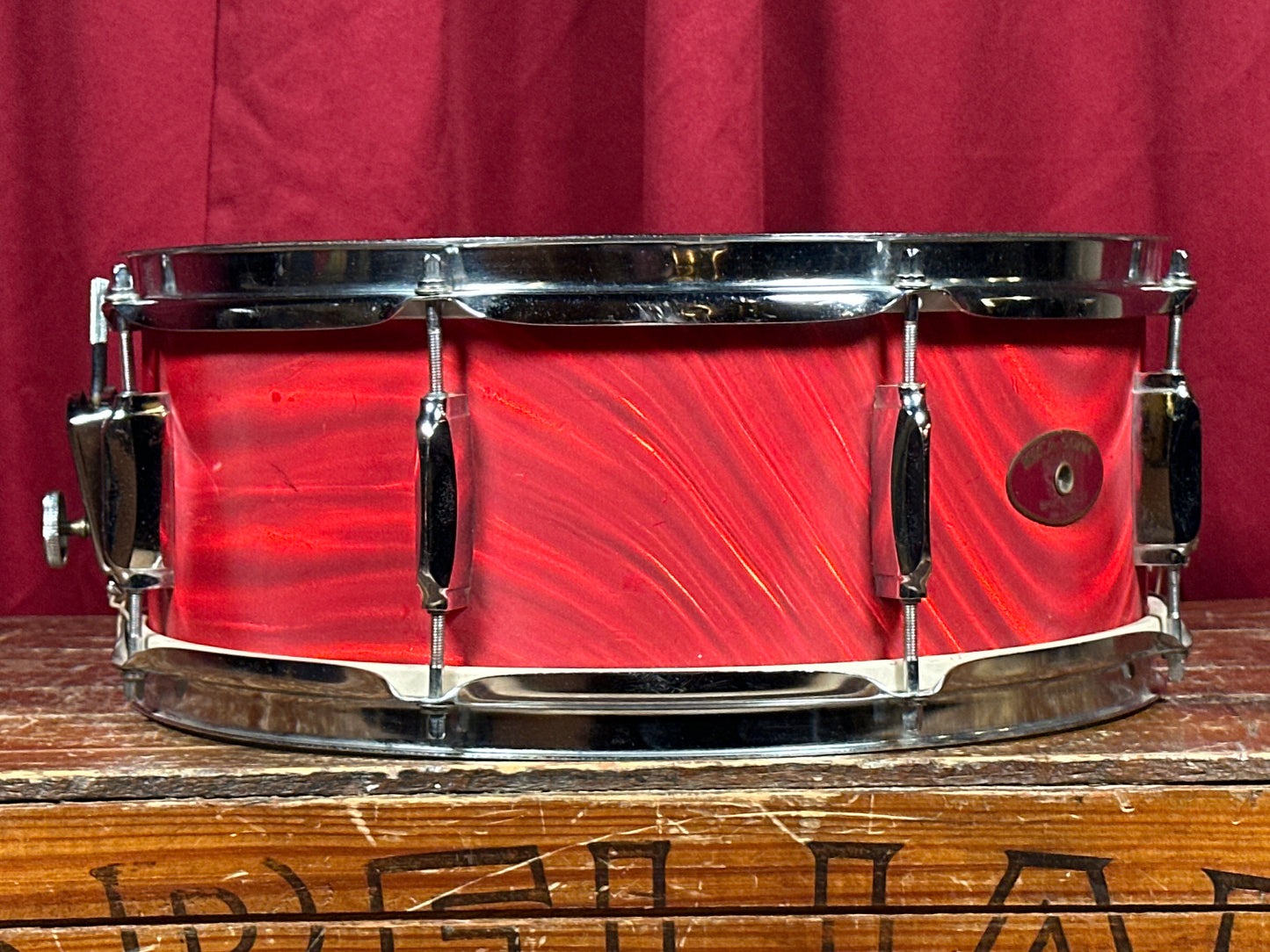 1960s Mica-Sonic Deluxe 5.5x14 Snare Drum Red Satin Flame MIJ Japan