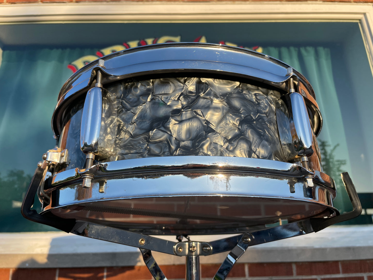 1950s Rogers Luxor No. 903 5x14 Snare Drum Black Diamond Pearl Cleveland Eagle Badge