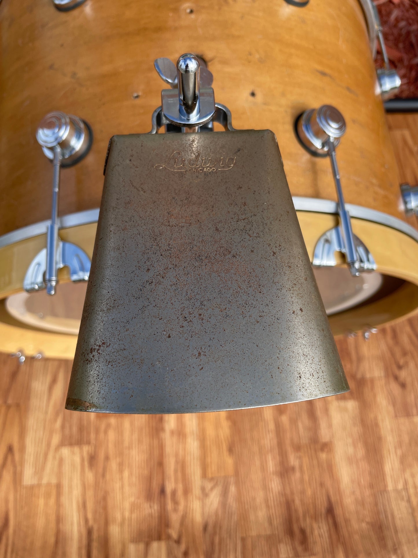 Vintage 1960s Ludwig Script Logo 5" Cow Bell And Holder Cowbell No. 129