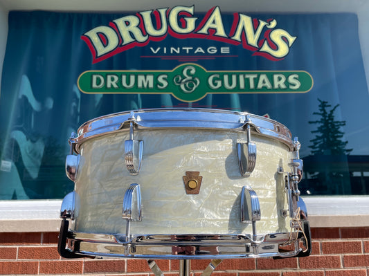 1961 Ludwig No. 914 6.5x15 School Festival Snare Drum White Marine Pearl Pre-Serial COB