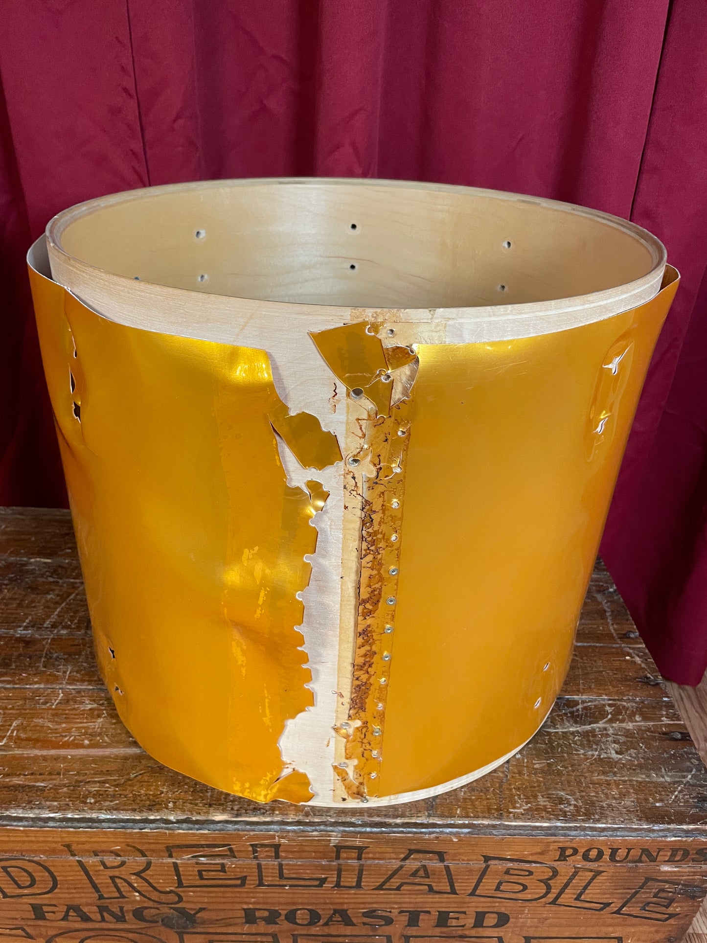 1980s Ludwig 16x18 Floor Tom Drum Shell Gold Silk 6-Ply