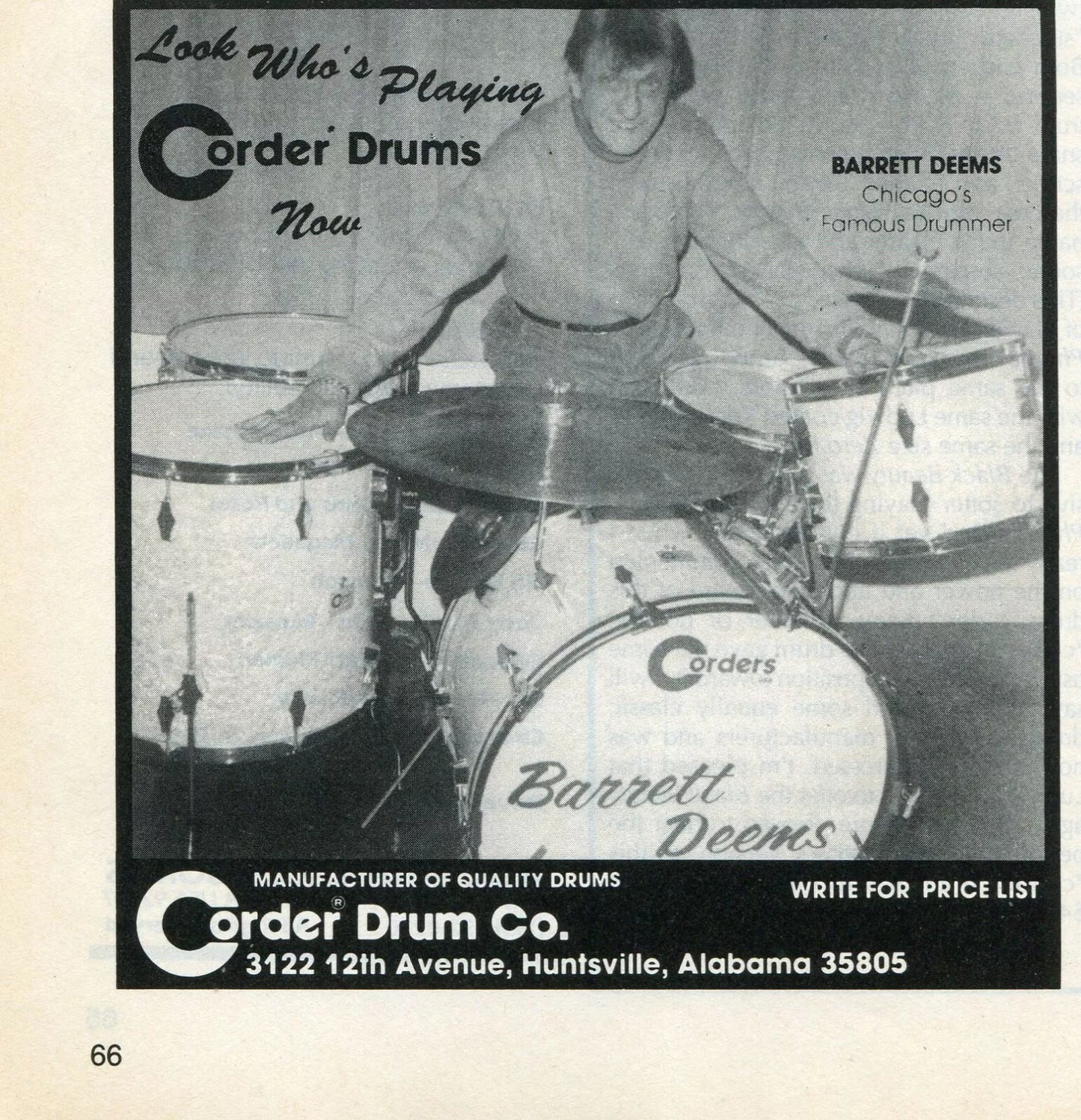 Barrett Deems Corder Fibes Drum Set White Marine Pearl w/Snare/Canister/BD Zildjian Cymbals