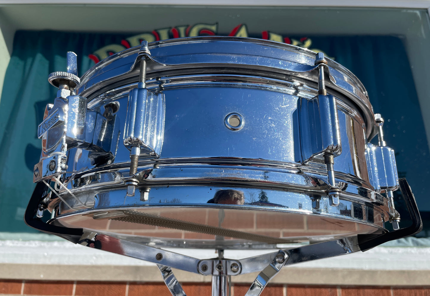 1960s Rogers 5x14 Powertone Chrome Over Brass Snare Drum COB