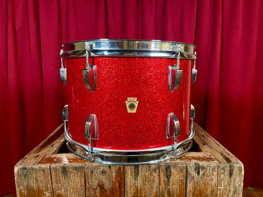 1960s Ludwig 8x12 Downbeat Tom Drum Red Sparkle