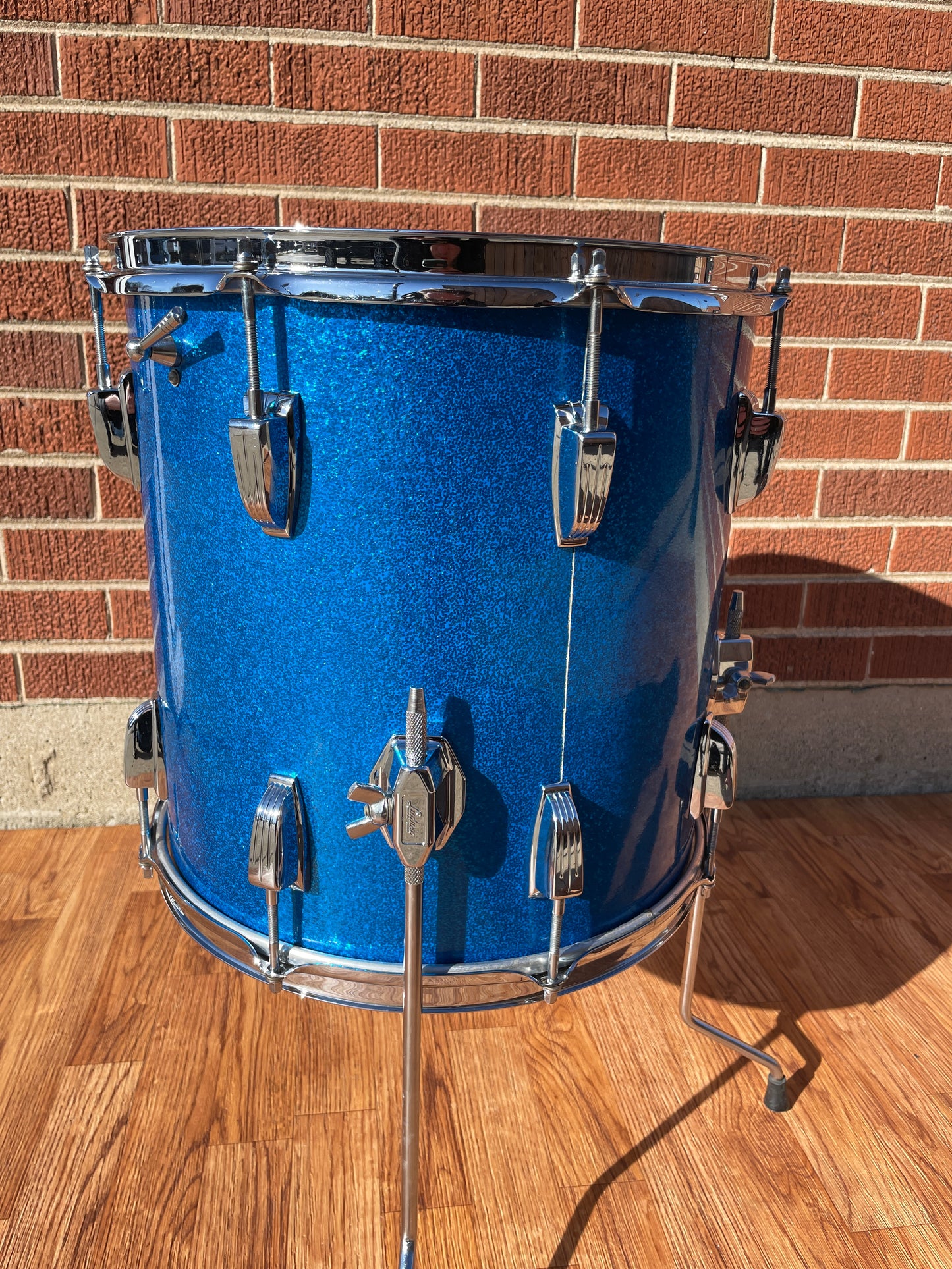 1965 Ludwig 14x14 Super Classic Down Beat Floor Tom Drum Blue Sparkle