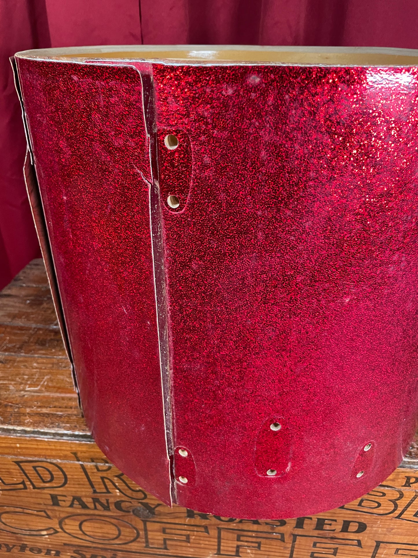 1970s Slingerland 16x18 Floor Tom Drum Shell Red Sparkle 5-Ply