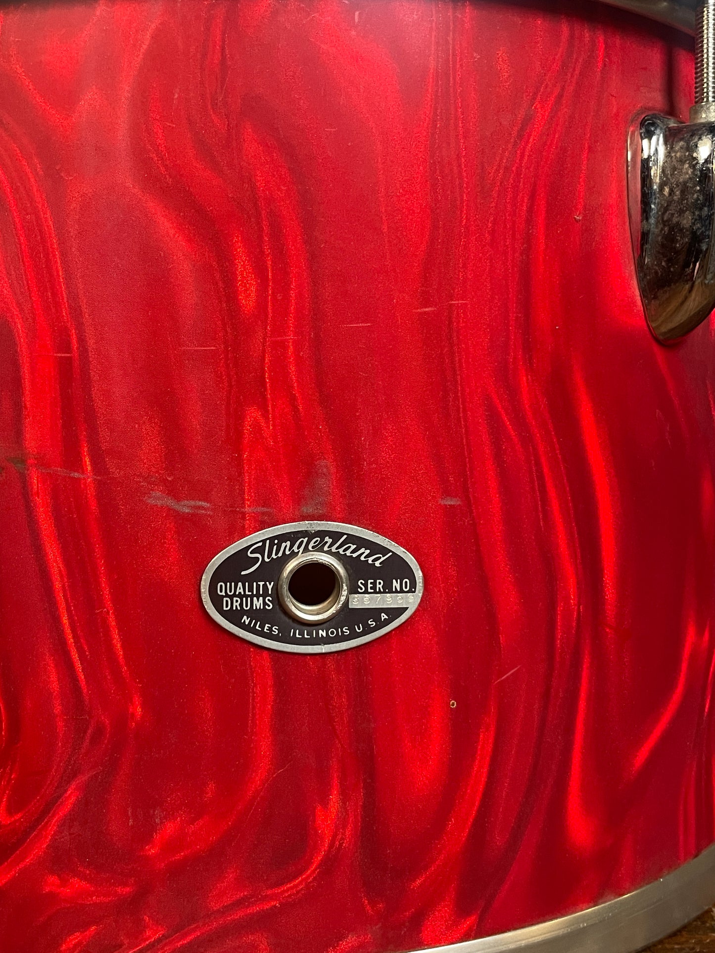 1970s Slingerland 9x13 Concert Tom Red Satin Flame 3-Ply