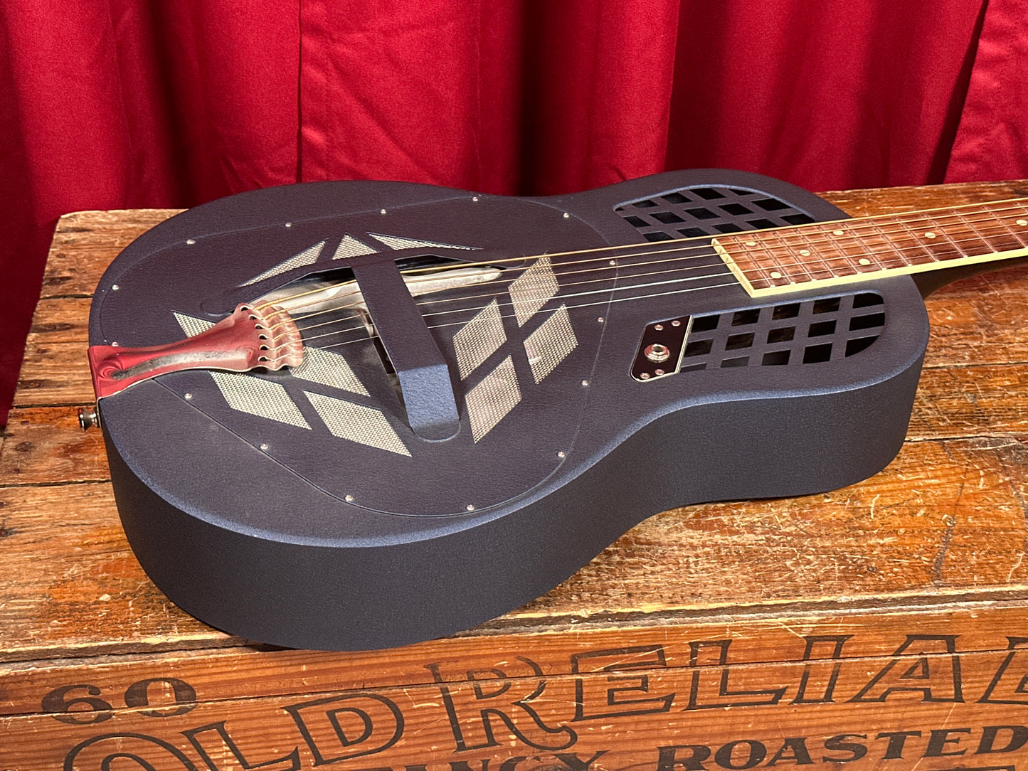 National Reso-Phonic Polychrome Tricone Baritone Resonator Guitar Blue w/ OHSC