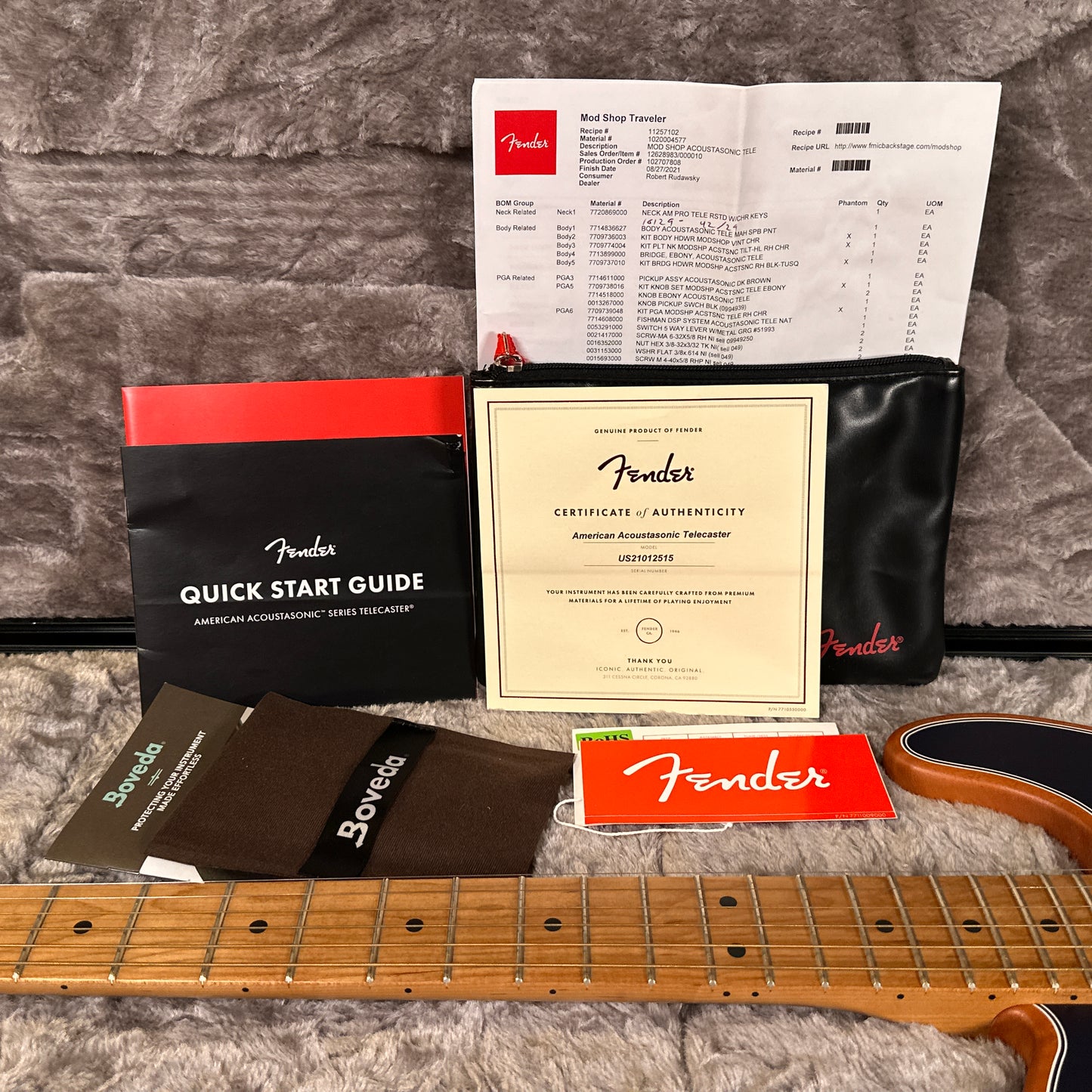 2021 Fender Mod Shop Acoustasonic Telecaster Brushed Sapphire Blue w/ OHSC