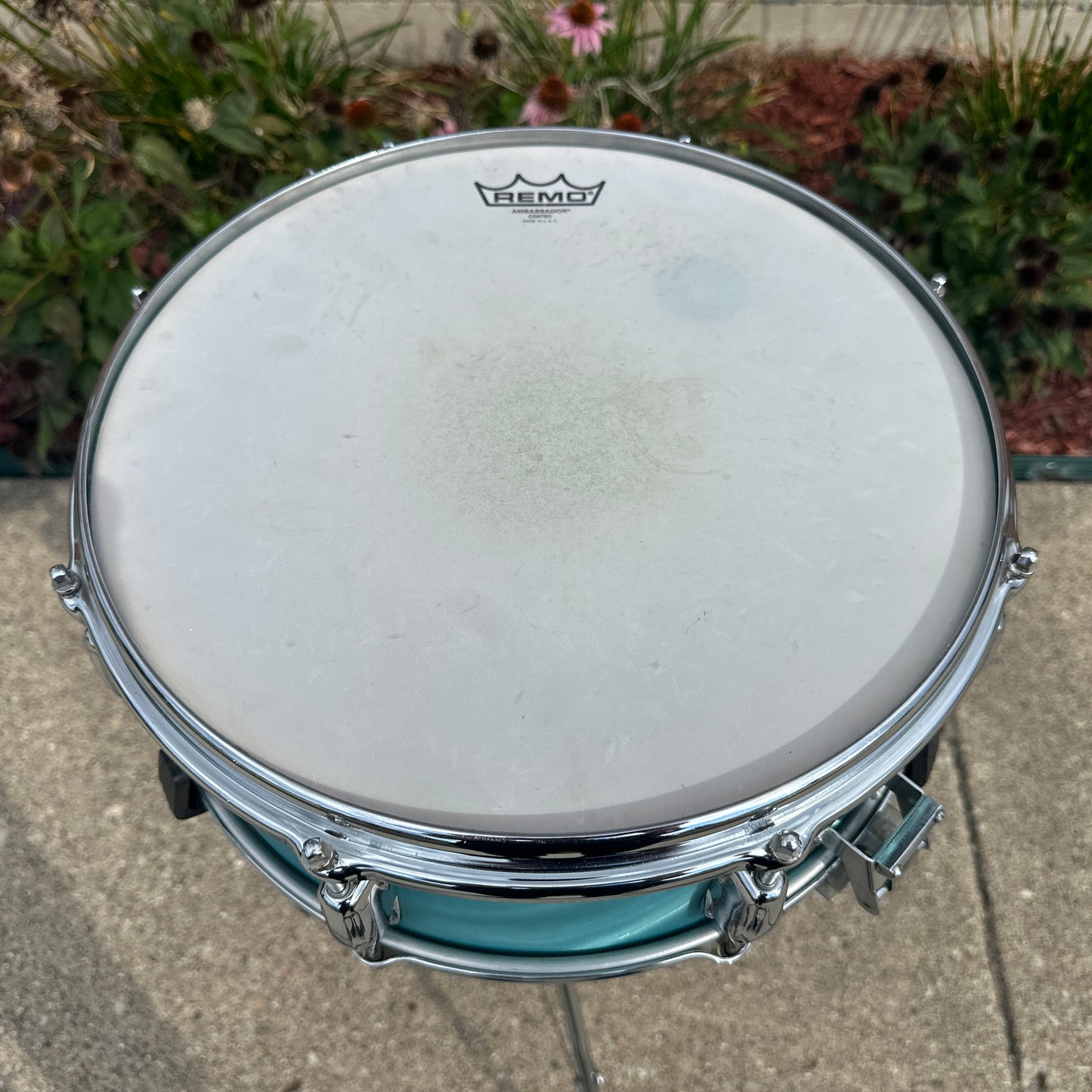 1960s Slingerland 5.5x14 Artist Model 3-Ply Snare Drum Aqua Green Satin Flame 8 Lug