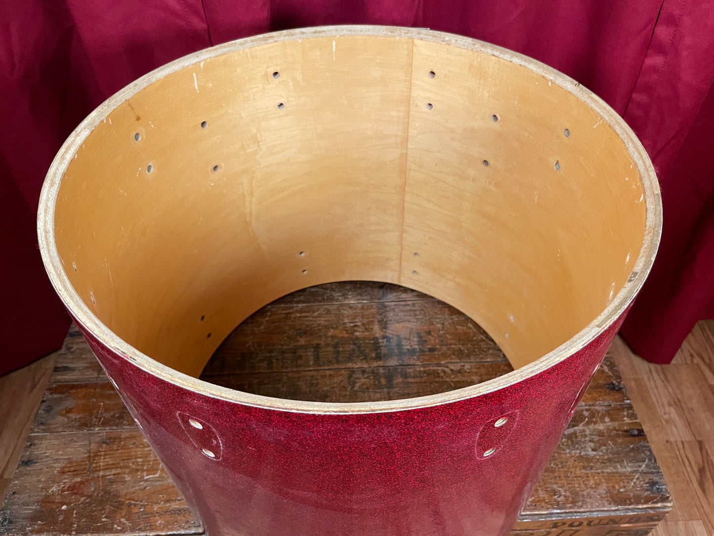 1970s Slingerland 16x18 Floor Tom Drum Shell Red Sparkle 5-Ply