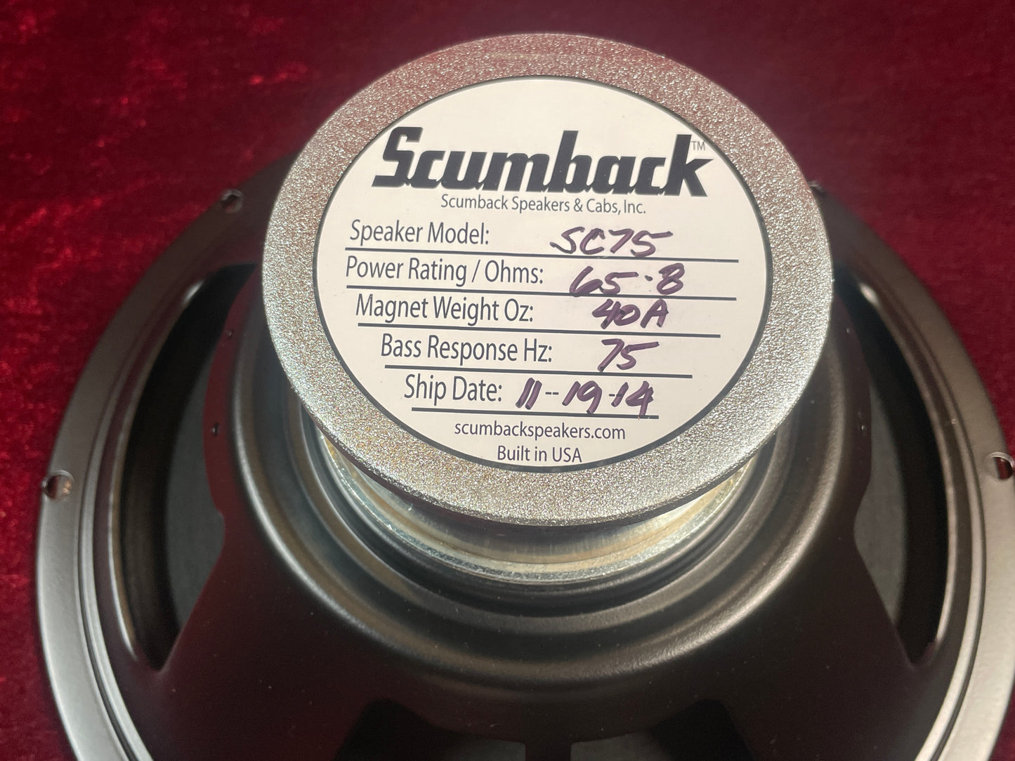 Scumback 12" 65W SC75 Alnico Guitar Speaker 8 Ohm Scumnico (Stock #25)