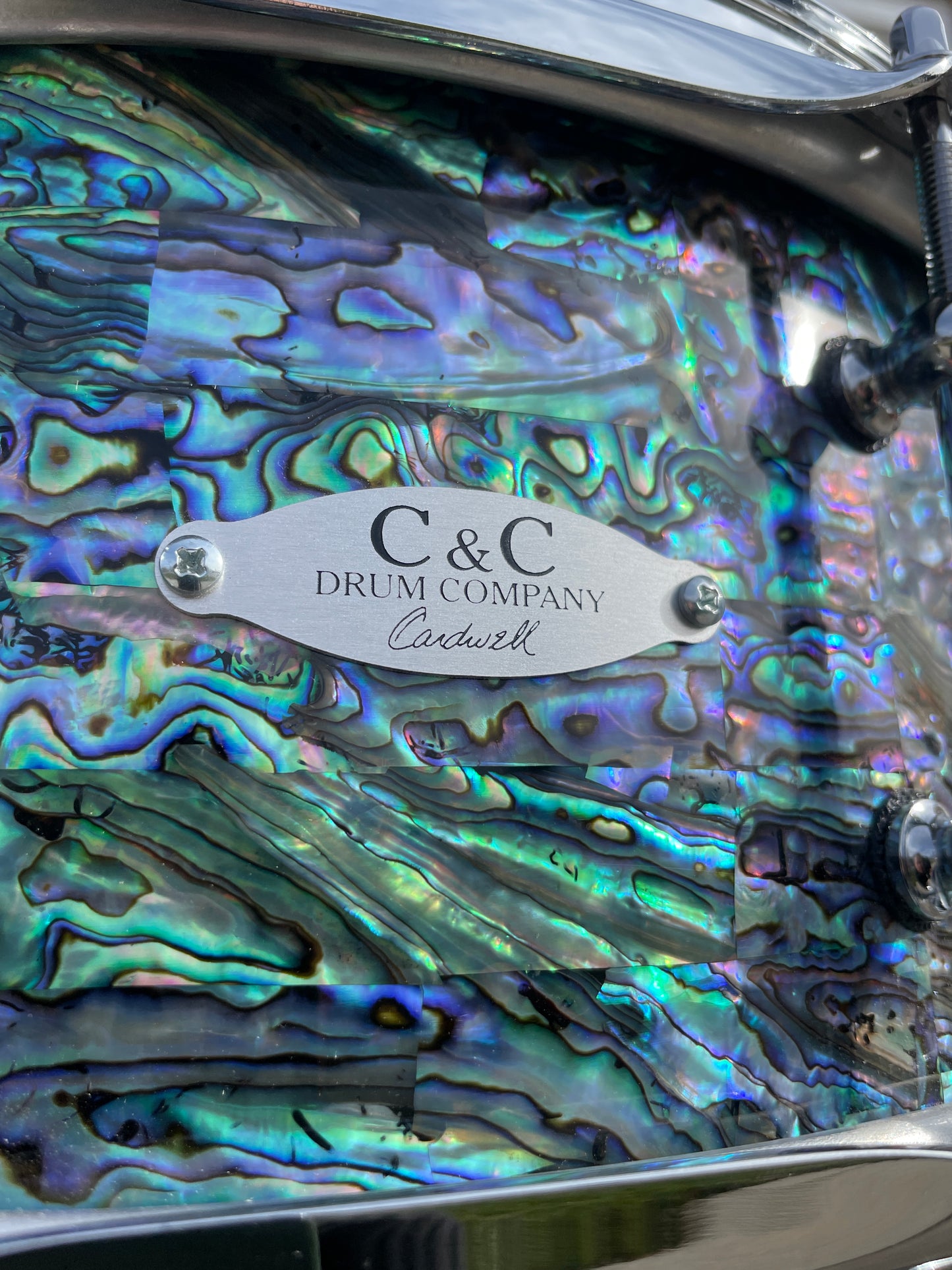 C&C Drum Company Custom 6+6 Maple 5.5x14 Snare Drum Black Paua Abalone *Video Demo*