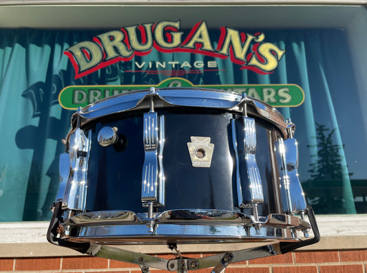 1980s Ludwig 6.5x14 Rock/Concert Snare Drum Black Cortex Monroe Badge