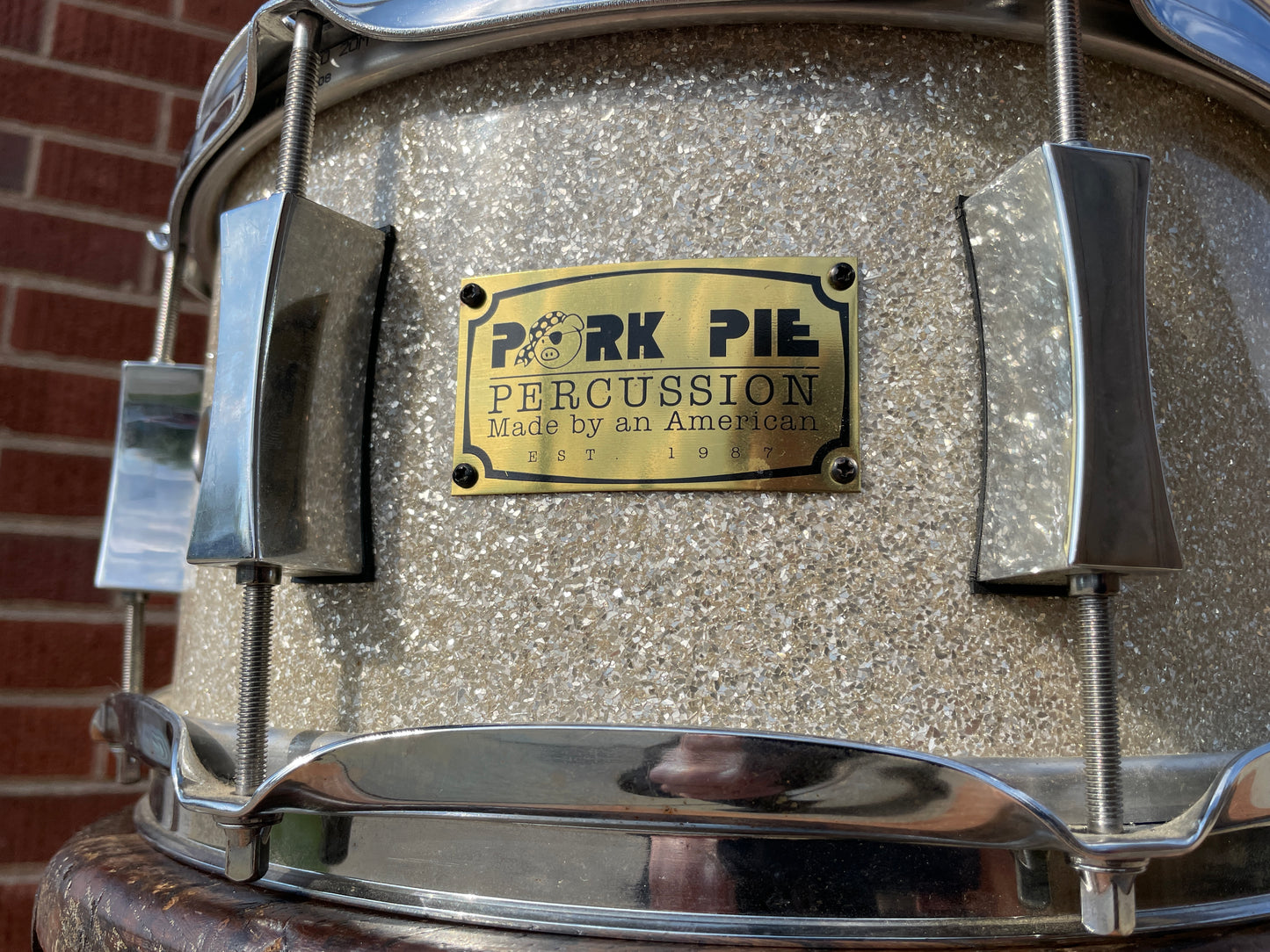 2002 Pork Pie 6x12 USA Custom Maple Snare Drum Silver Glass Glitter Sparkle