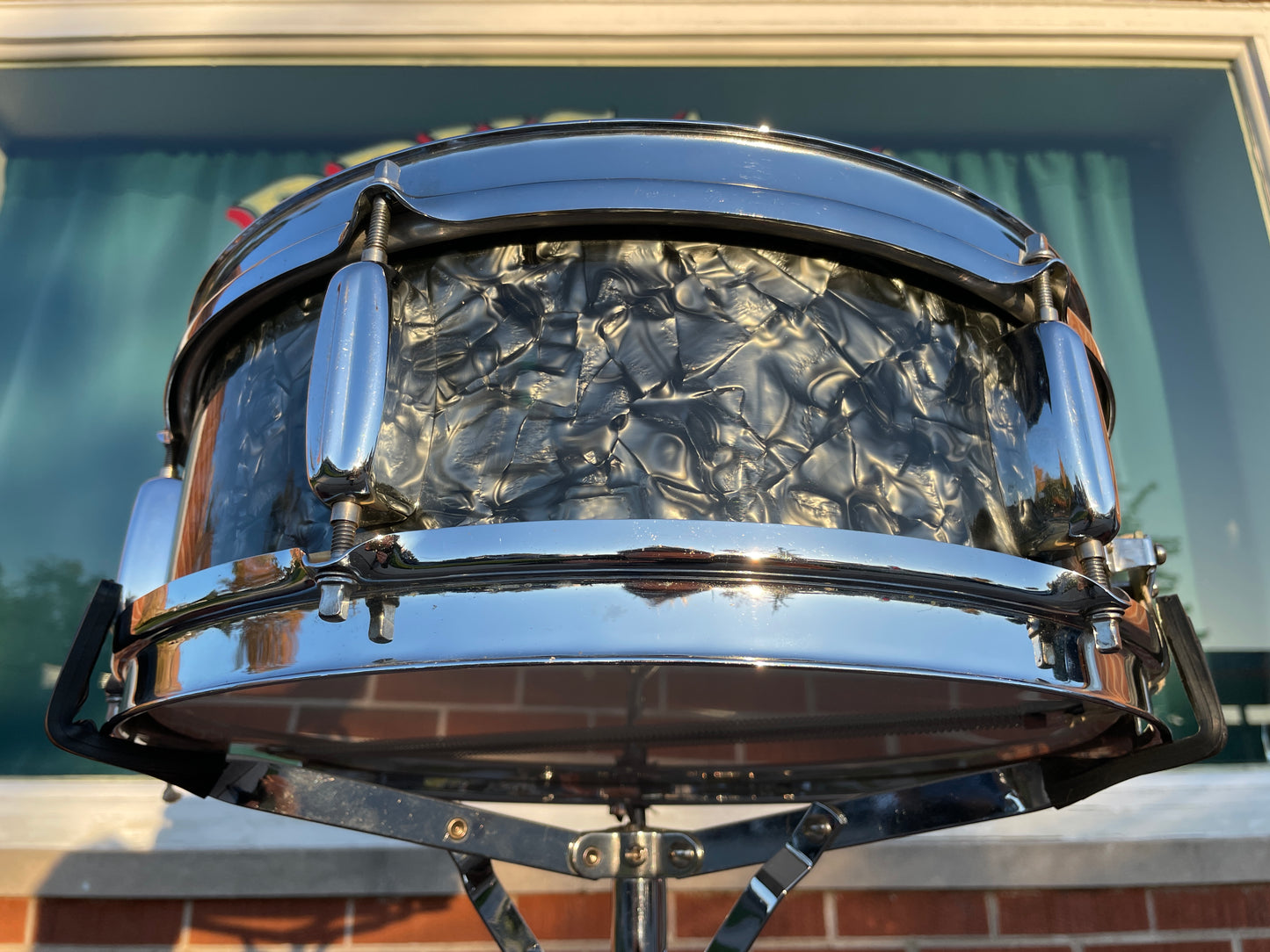 1950s Rogers Luxor No. 903 5x14 Snare Drum Black Diamond Pearl Cleveland Eagle Badge