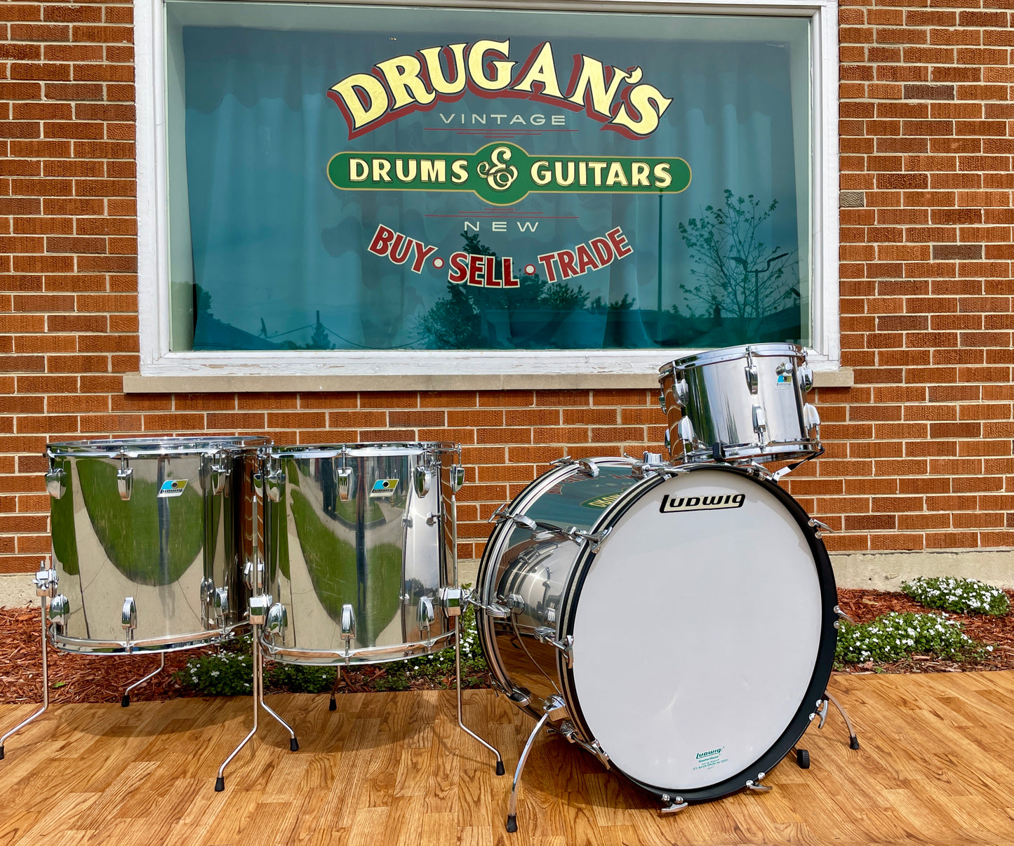 1970s Ludwig Stainless Steel Drum Set 24/13/16/18