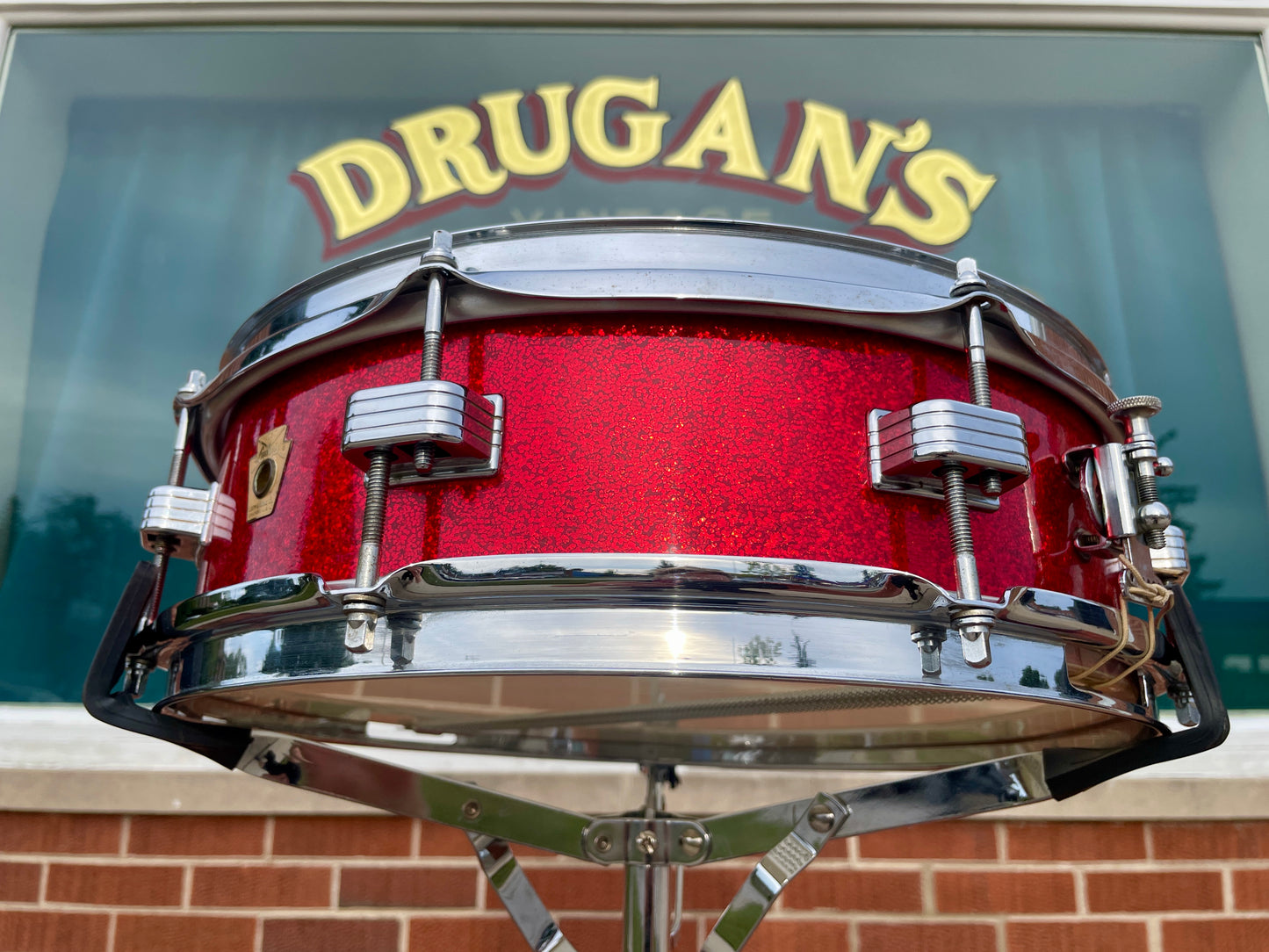 1965 Ludwig Downbeat 4x14 Snare Drum Red Sparkle