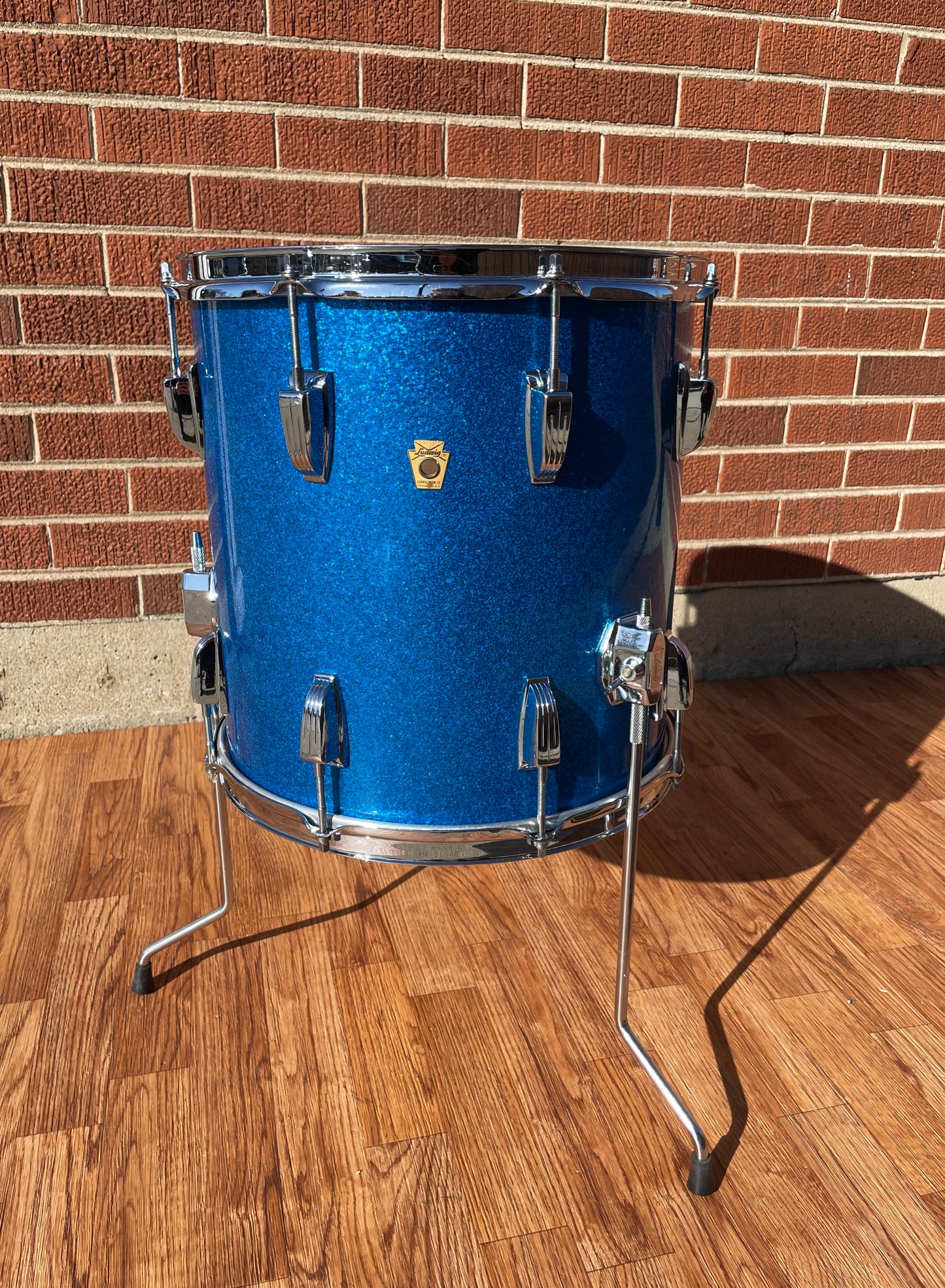 1965 Ludwig 14x14 Super Classic Down Beat Floor Tom Drum Blue Sparkle