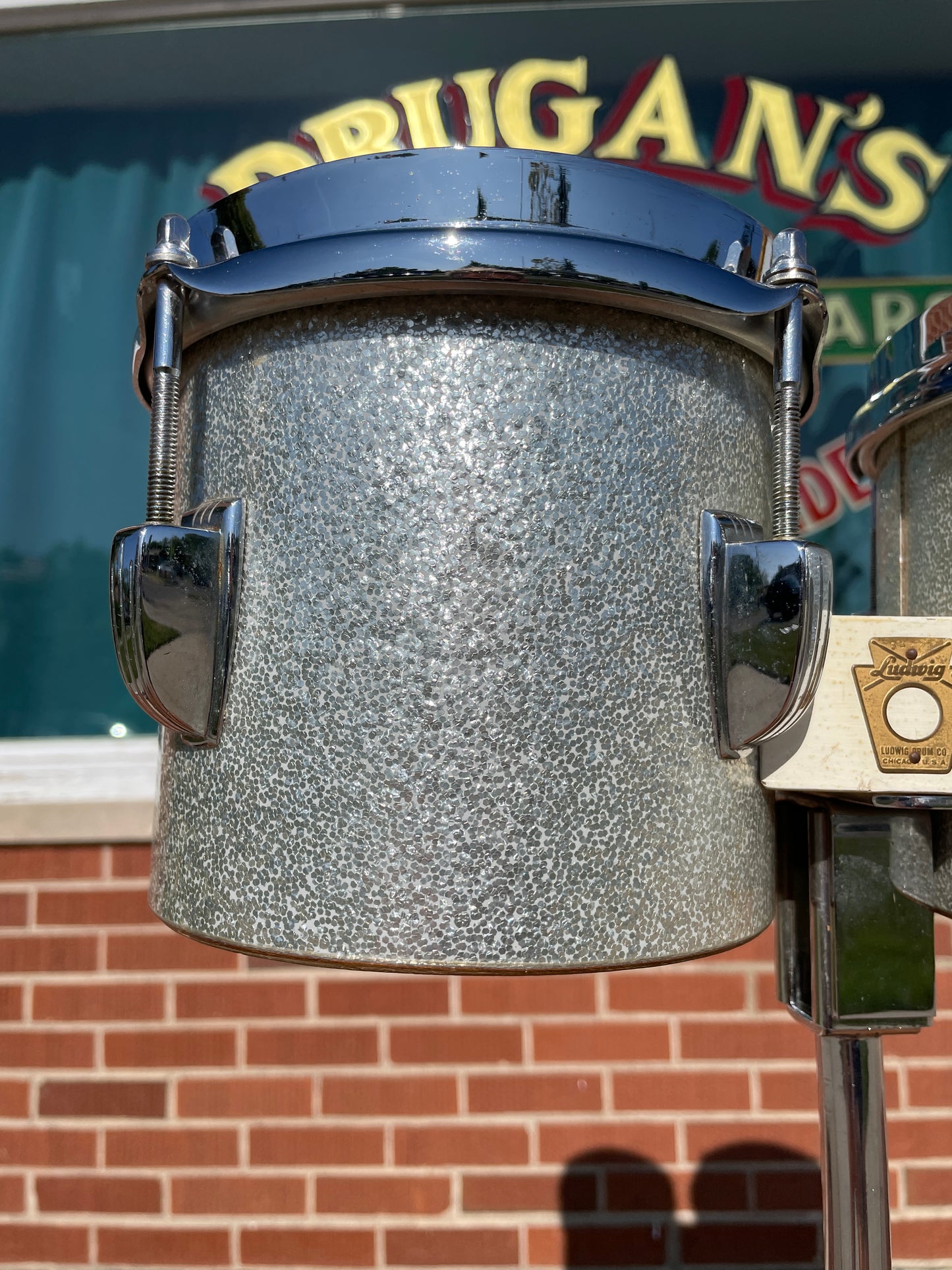 1960s Ludwig No. 2358P Bongos Silver Sparkle w/ Original Stand