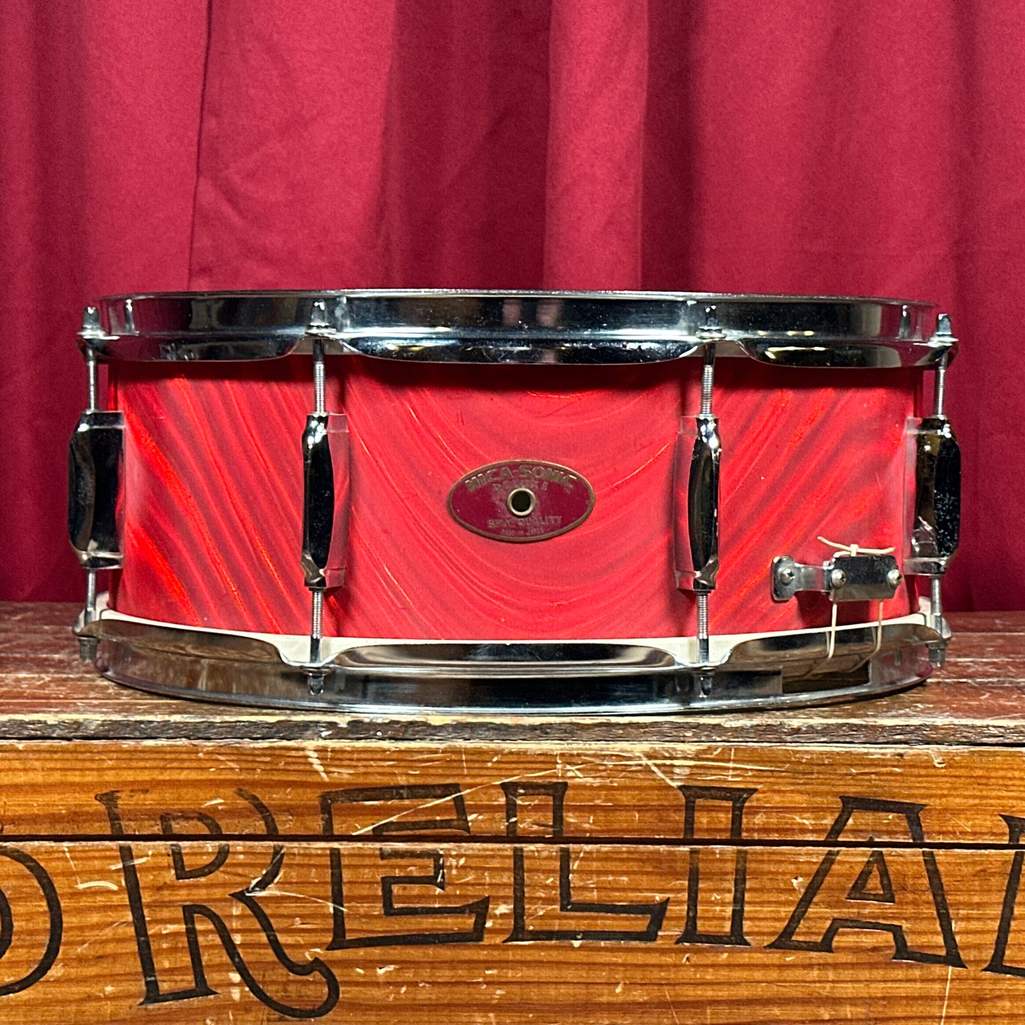 1960s Mica-Sonic Deluxe 5.5x14 Snare Drum Red Satin Flame MIJ Japan
