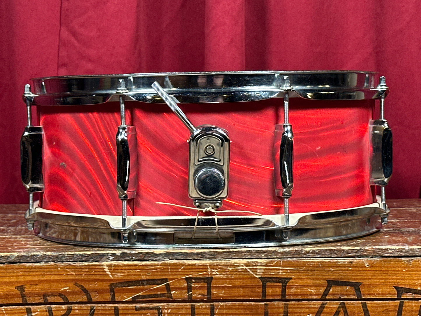 1960s Mica-Sonic Deluxe 5.5x14 Snare Drum Red Satin Flame MIJ Japan