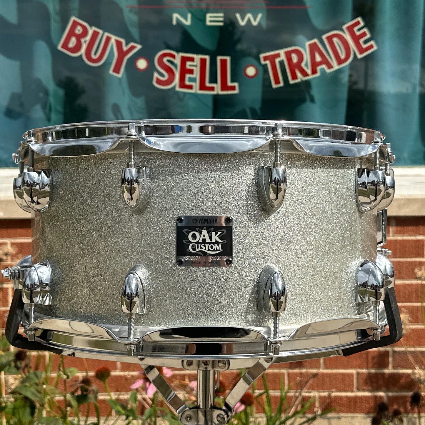 2007 Yamaha Oak Custom 7x14 Snare Drum Silver Sparkle MIJ NSD087A