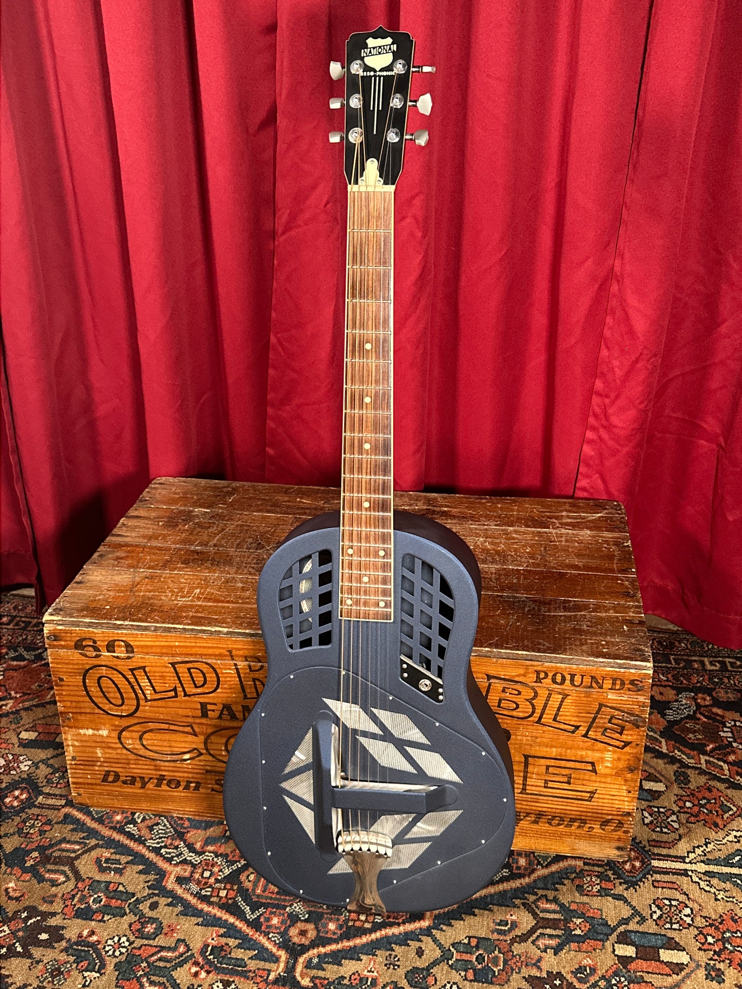 National Reso-Phonic Polychrome Tricone Baritone Resonator Guitar Blue w/ OHSC